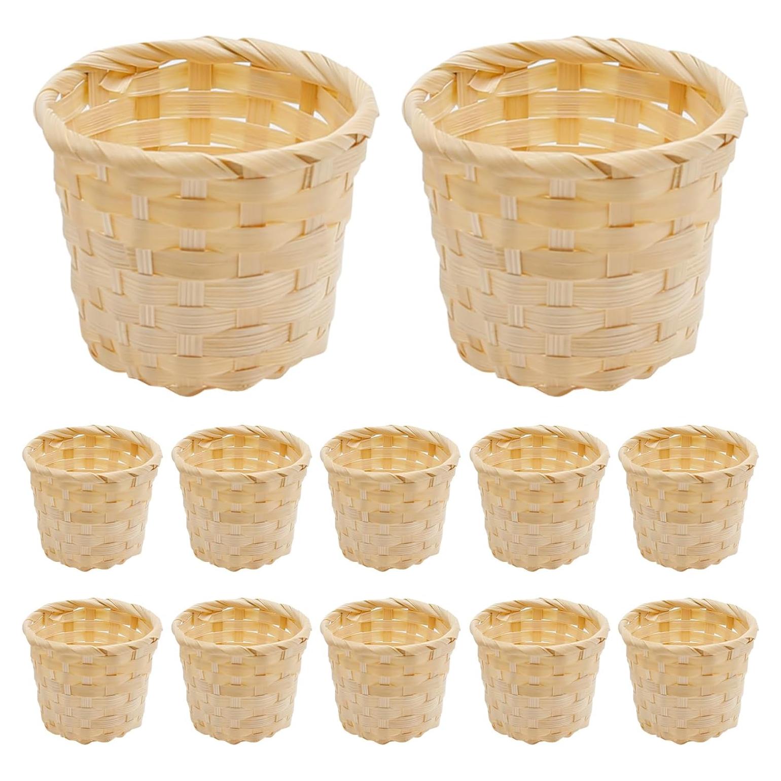 MDEOOSKY 12pcs Mini Woven Bamboo Basket Desktop Clutter Organiser 2.2 x 2.9Inch for Home Office Table Party Favors Crafts Decoration