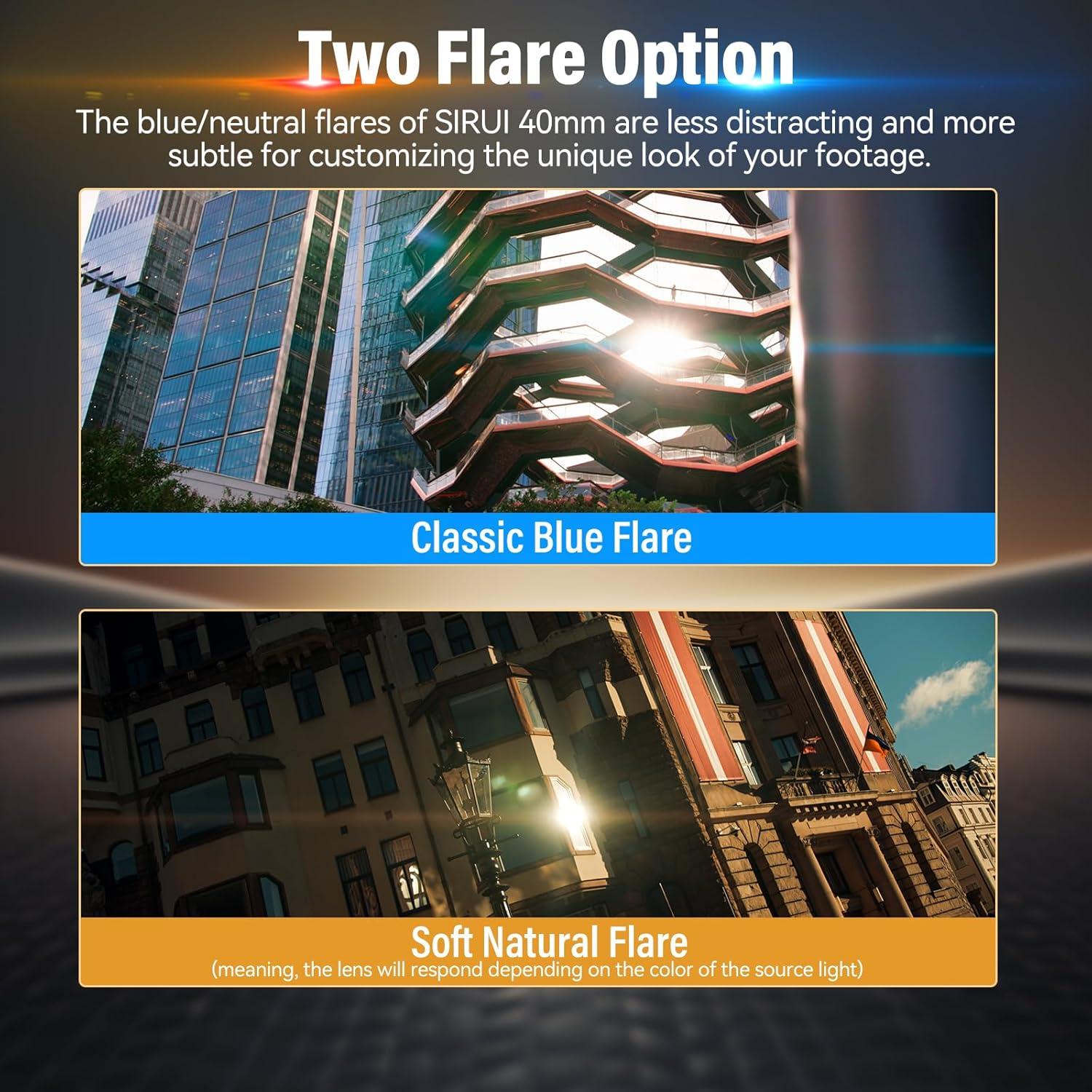 Lente Anamórfico SIRUI 40mm T1.8 Autofocus M4/3 Destello Azul