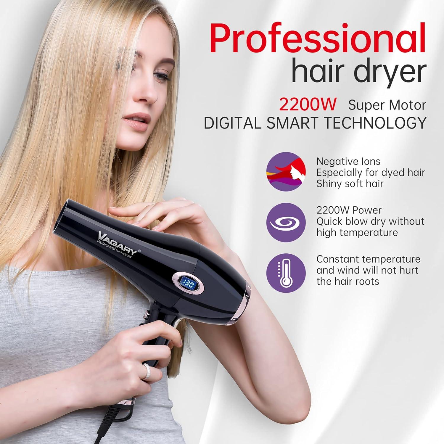 Secador de Pelo Profesional VAGARY 2200W Iónico con Difusor