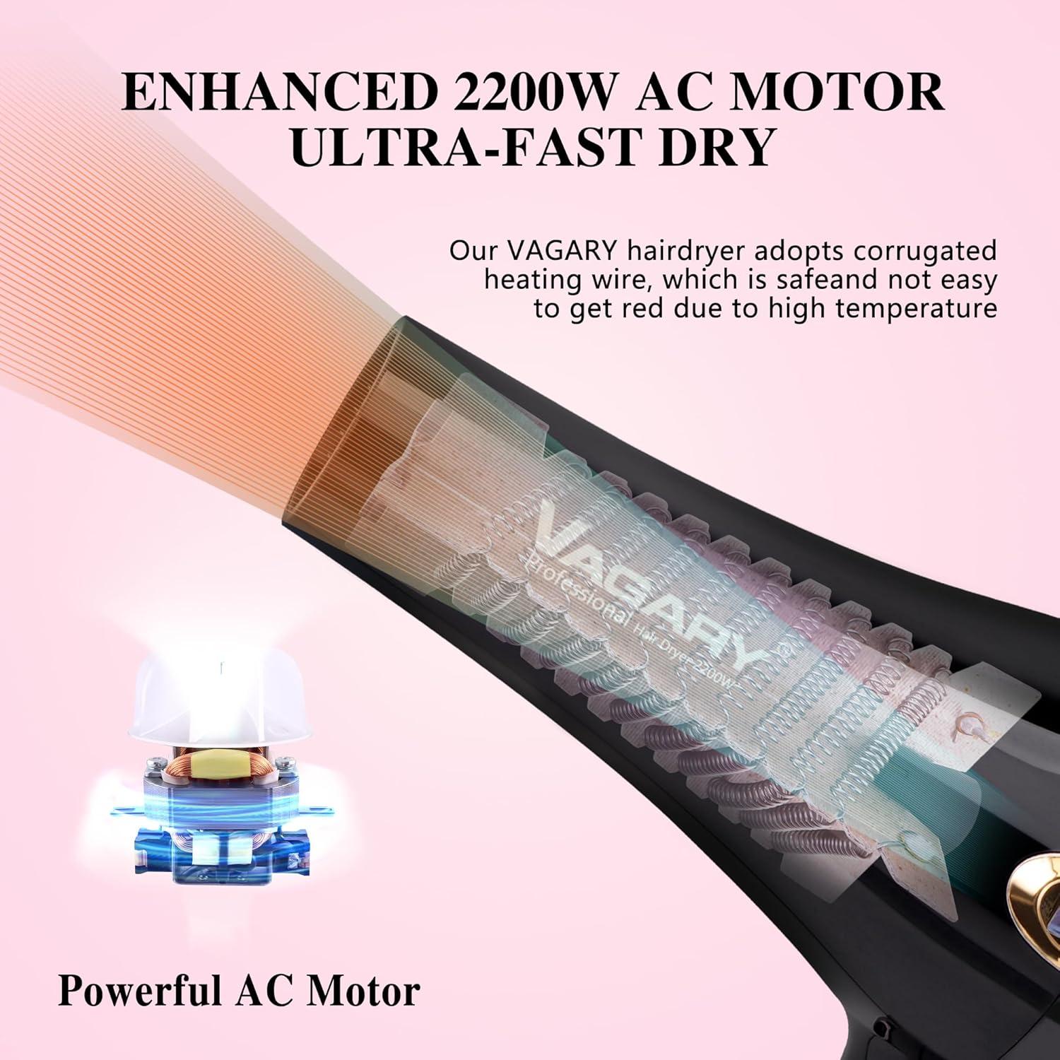 Secador de Pelo Profesional VAGARY 2200W Iónico con Difusor