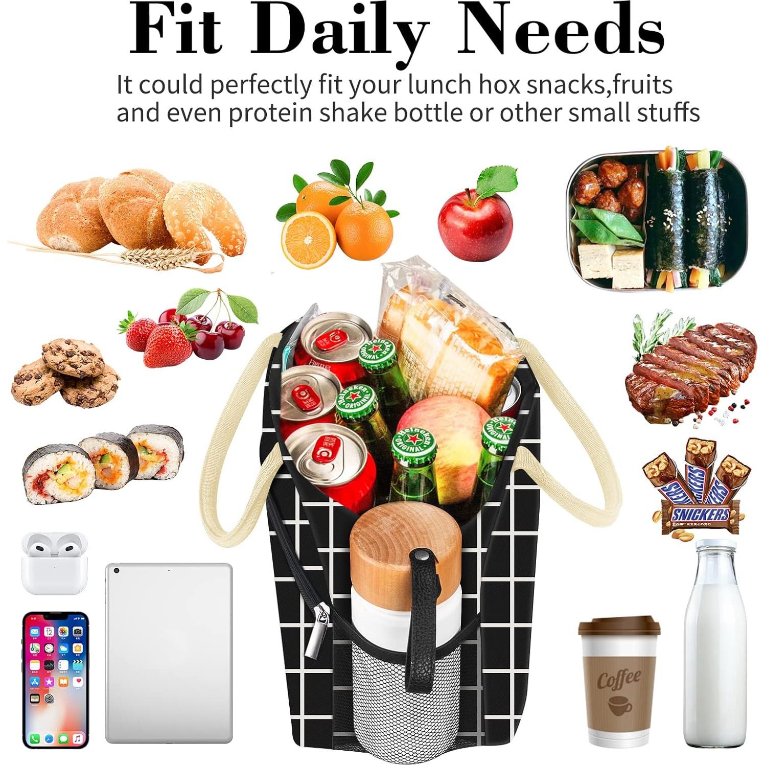 Bolsa de Almuerzo Coobiiya Aislada 10L Cuadrícula Negra