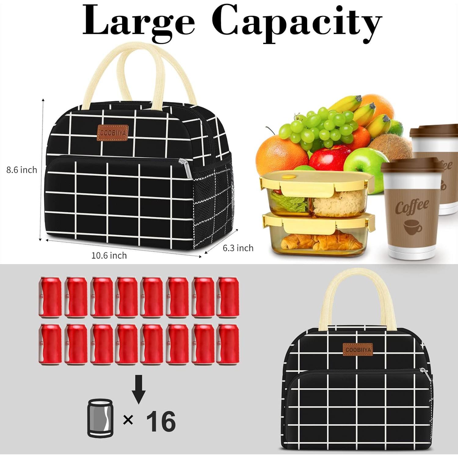 Bolsa de Almuerzo Coobiiya Aislada 10L Cuadrícula Negra