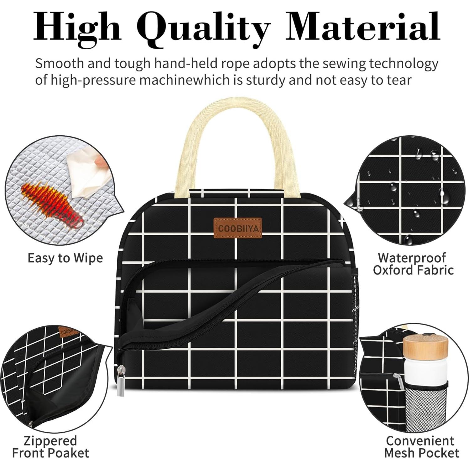 Bolsa de Almuerzo Coobiiya Aislada 10L Cuadrícula Negra