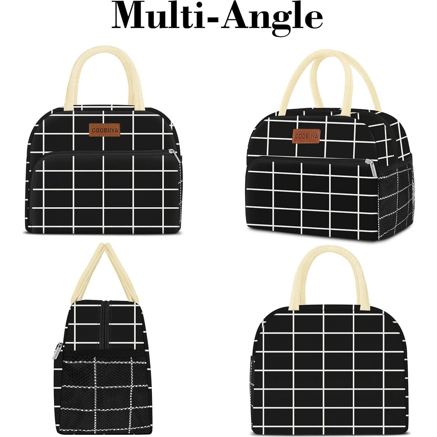 Bolsa de Almuerzo Coobiiya Aislada 10L Cuadrícula Negra