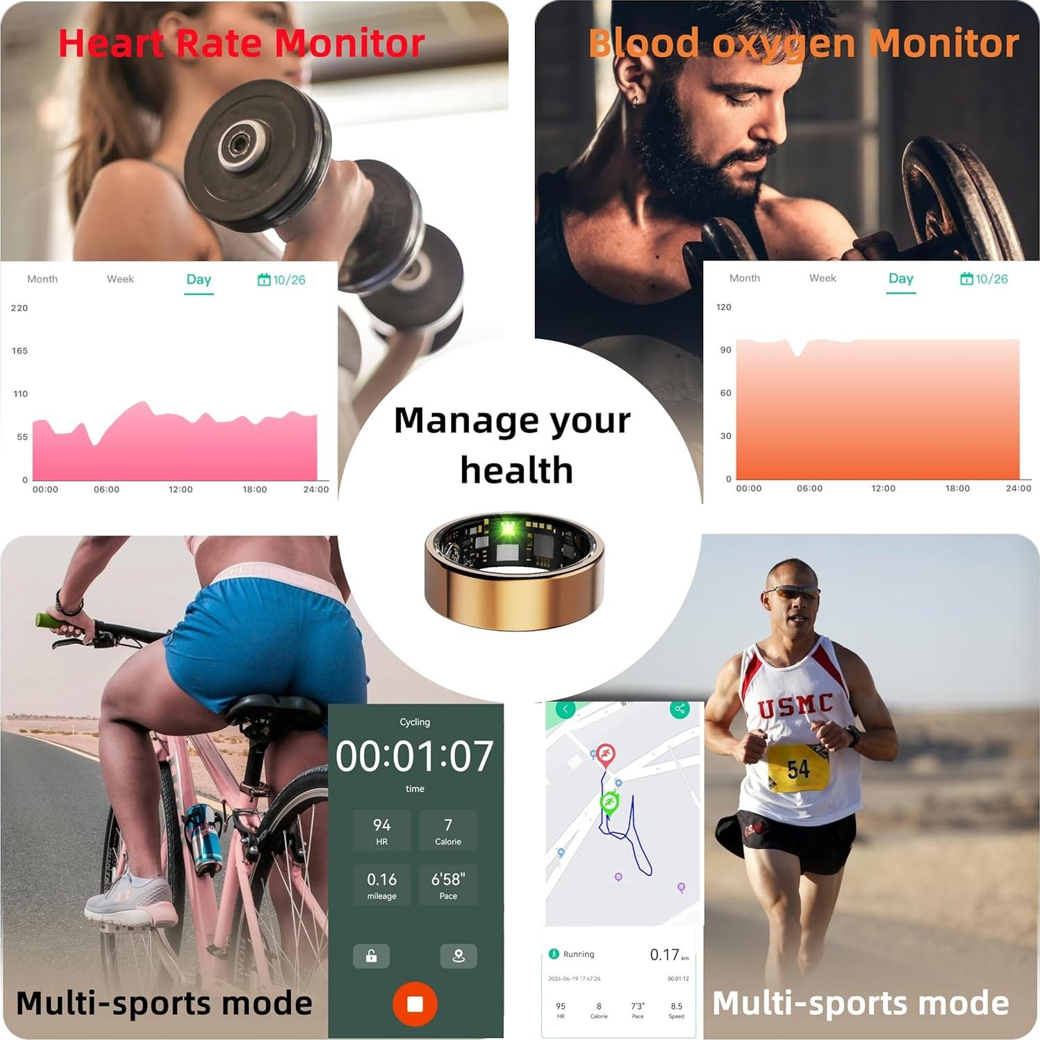 Anillo Inteligente UniJethro Negro 6# - Seguimiento Salud y Fitness