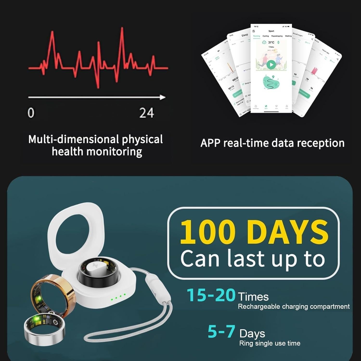 Anillo Inteligente UniJethro Negro 6# - Seguimiento Salud y Fitness