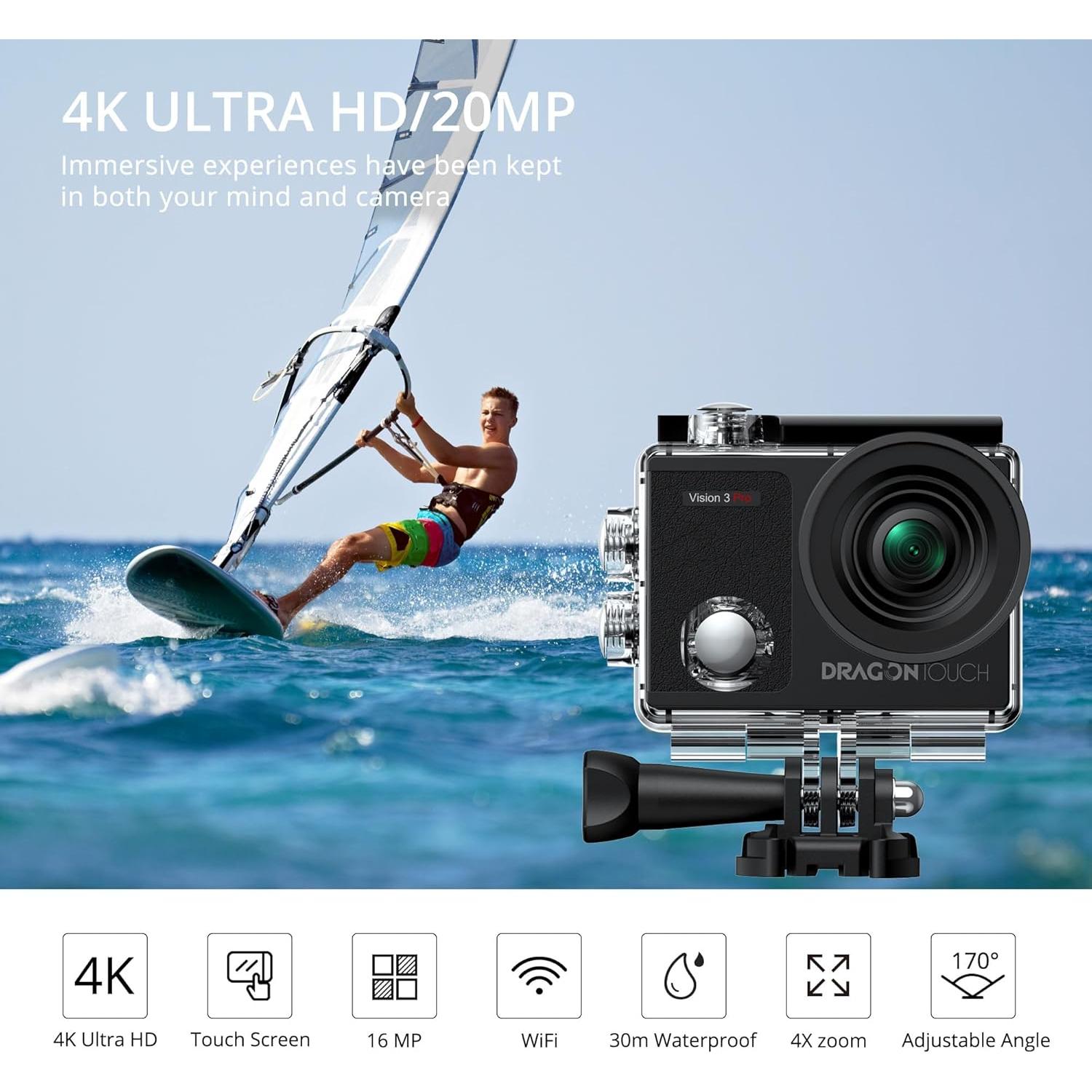 Cámara de Acción 4K Dragon Touch Vision 3 Pro 20MP Impermeable