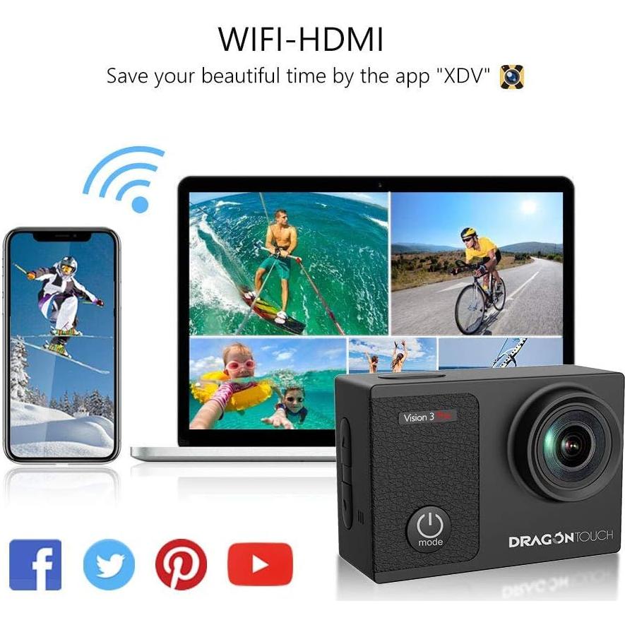 Cámara de Acción 4K Dragon Touch Vision 3 Pro 20MP Impermeable