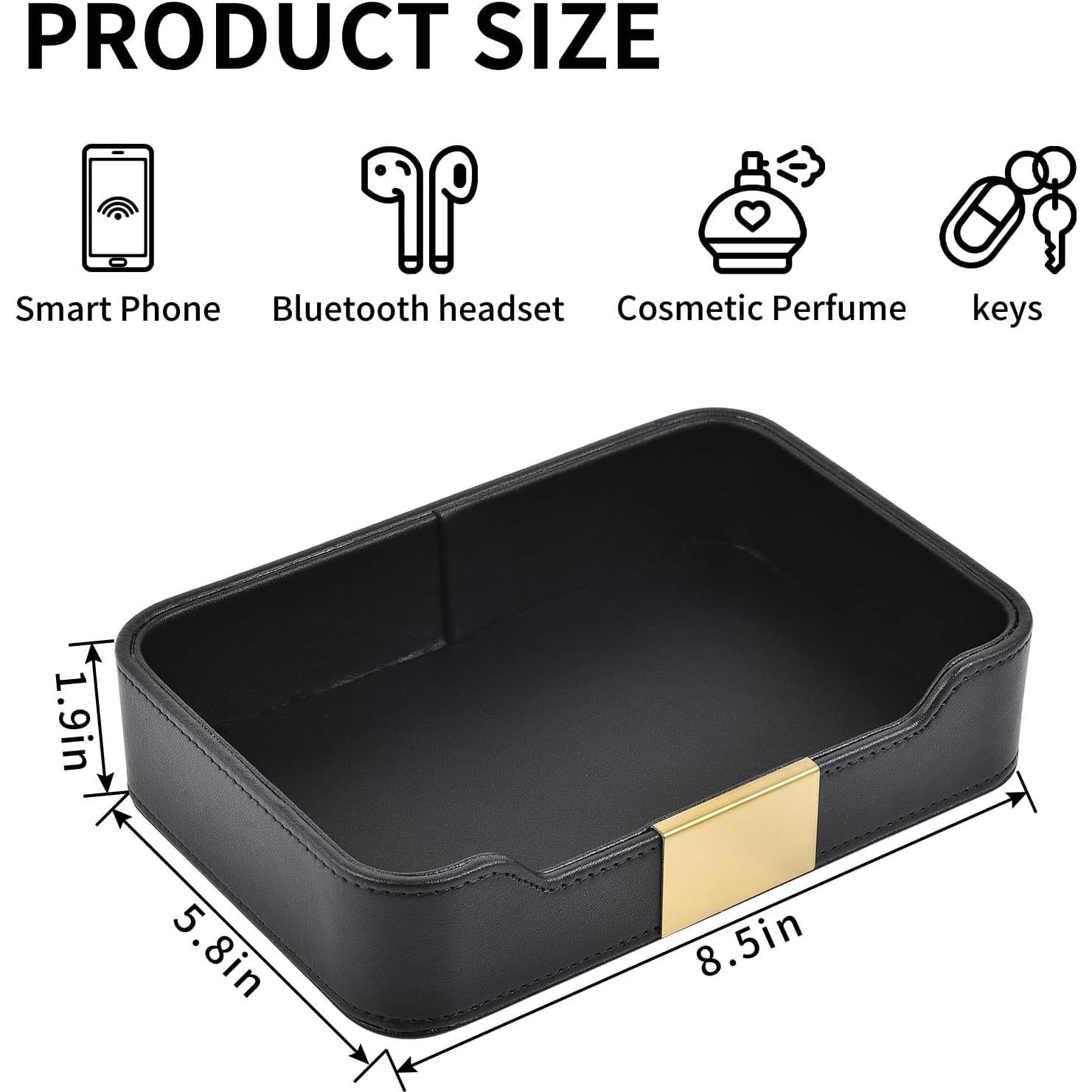 Bandeja de Almacenamiento de Cuero RHCSZ Negra 21.6x14.7 cm