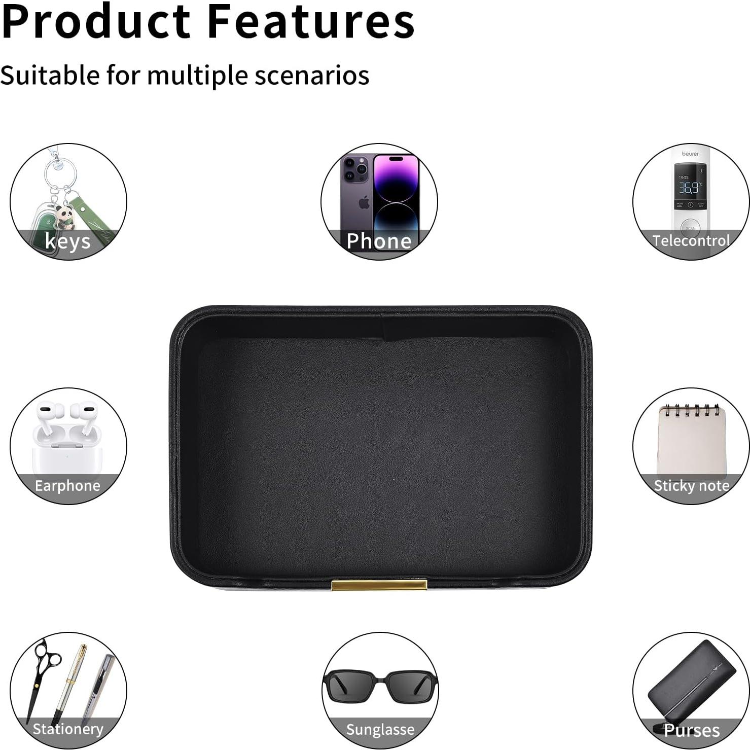 Bandeja de Almacenamiento de Cuero RHCSZ Negra 21.6x14.7 cm