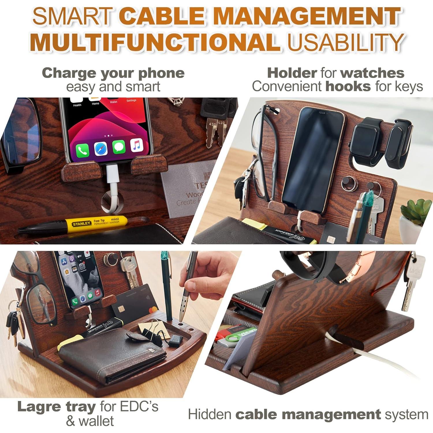 Estación de Carga y Organizador de Madera Teslyar 23x20 cm