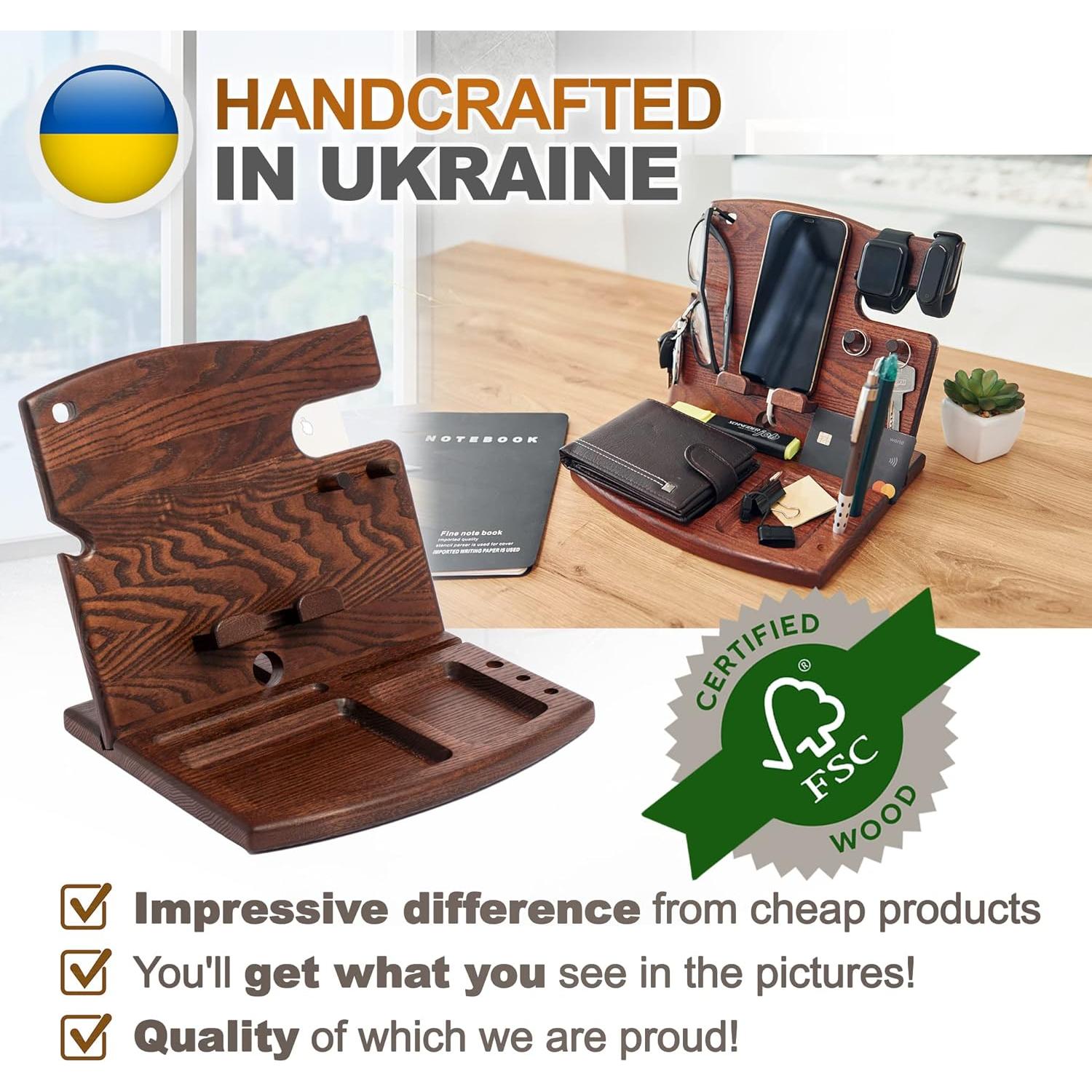 Estación de Carga y Organizador de Madera Teslyar 23x20 cm