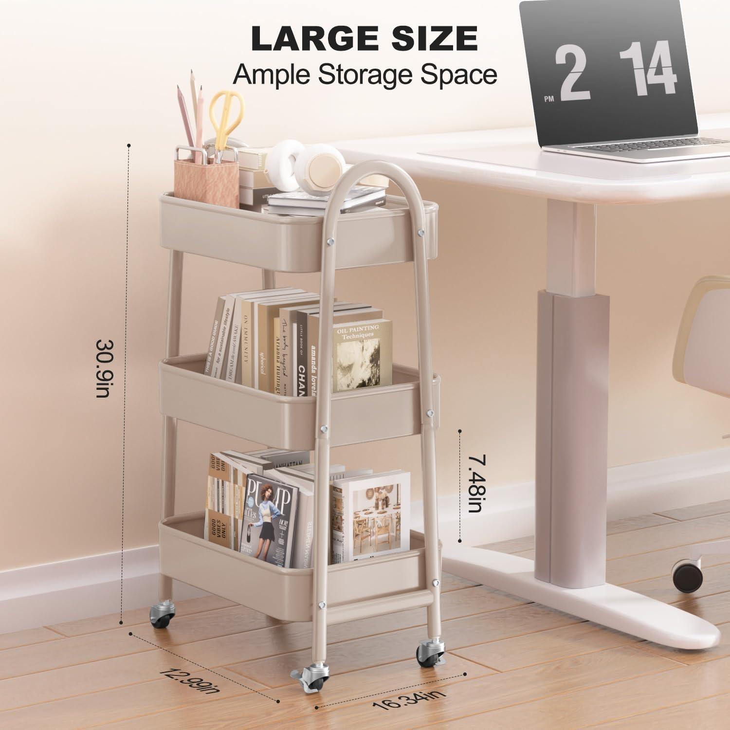 Carro Rodante EAGMAK de 3 Niveles Beige, Almacenamiento Metal