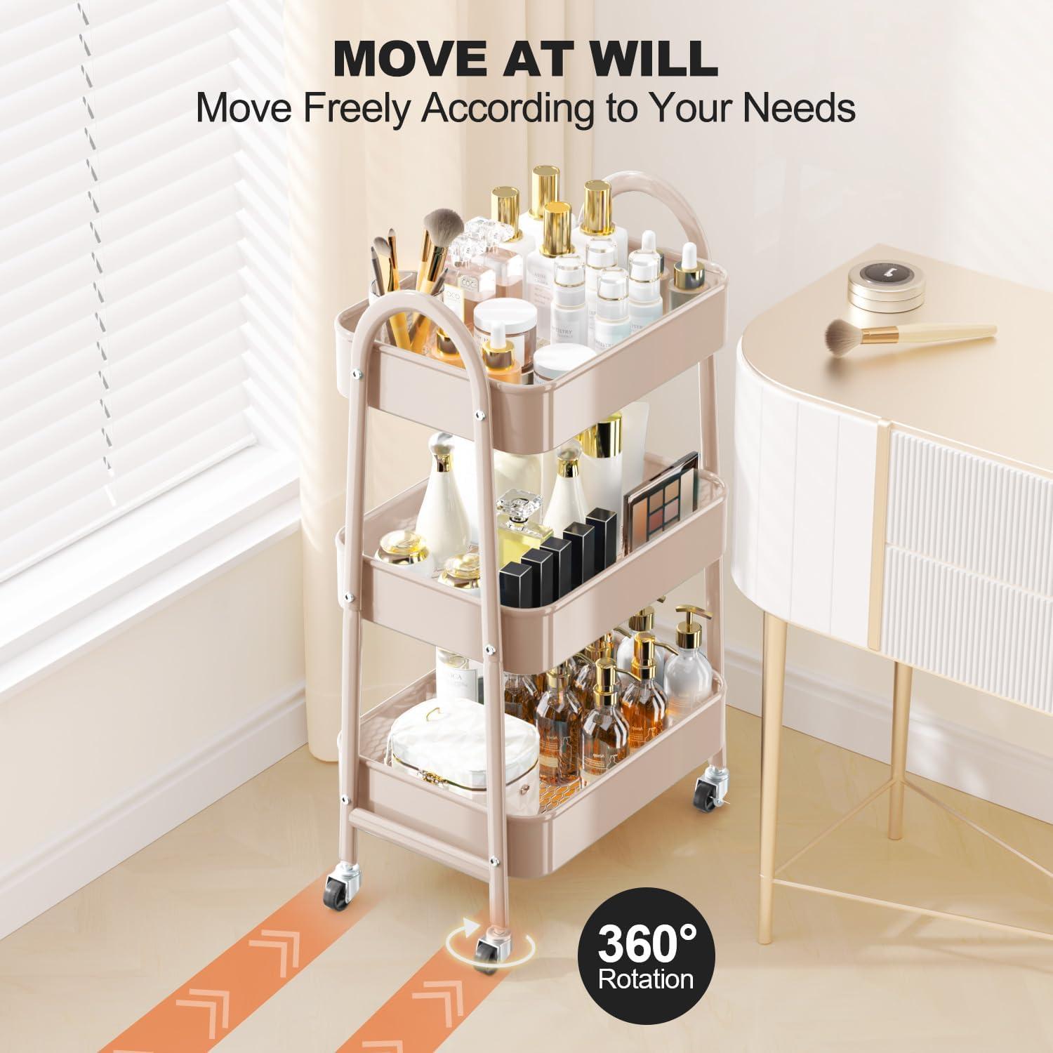 Carro Rodante EAGMAK de 3 Niveles Beige, Almacenamiento Metal