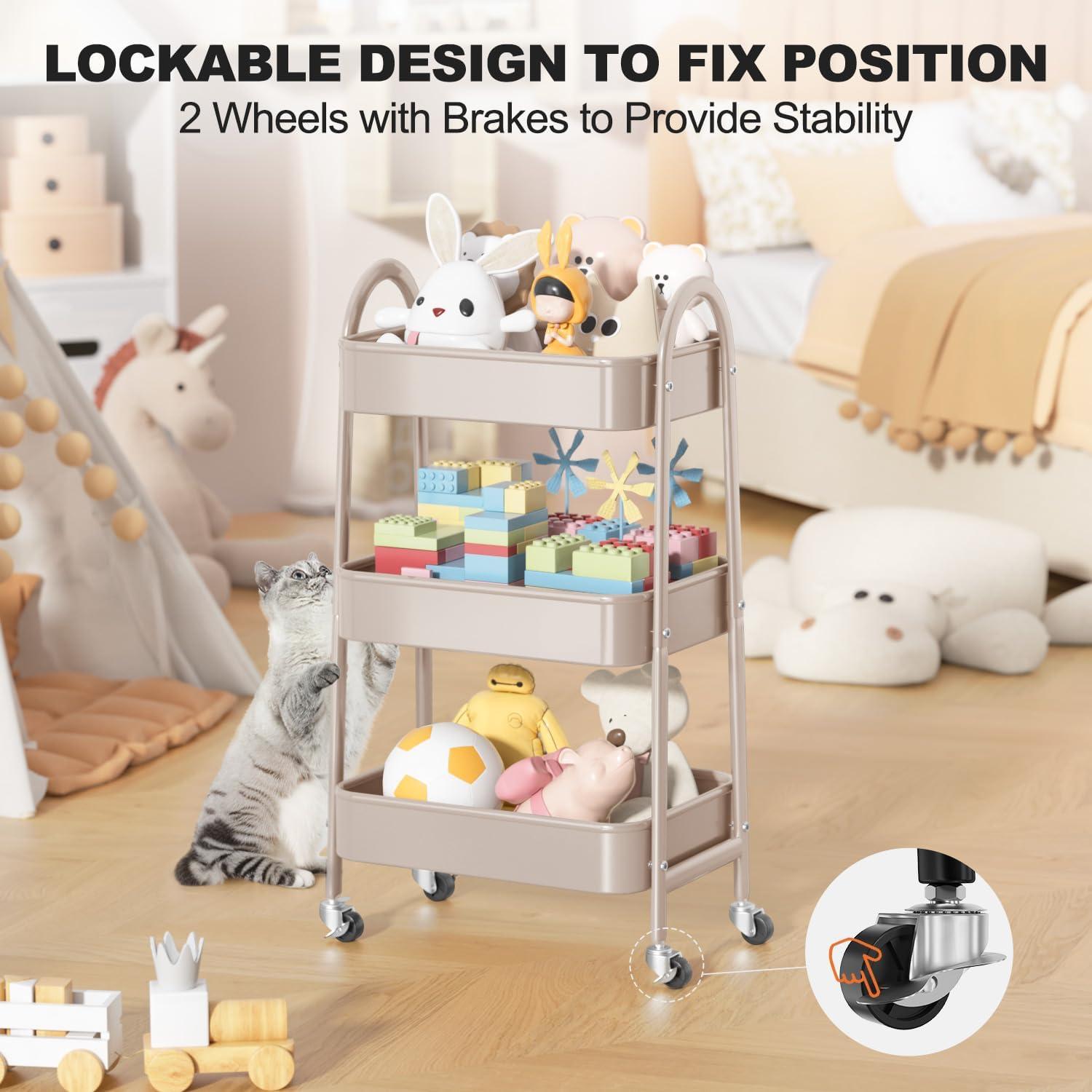 Carro Rodante EAGMAK de 3 Niveles Beige, Almacenamiento Metal