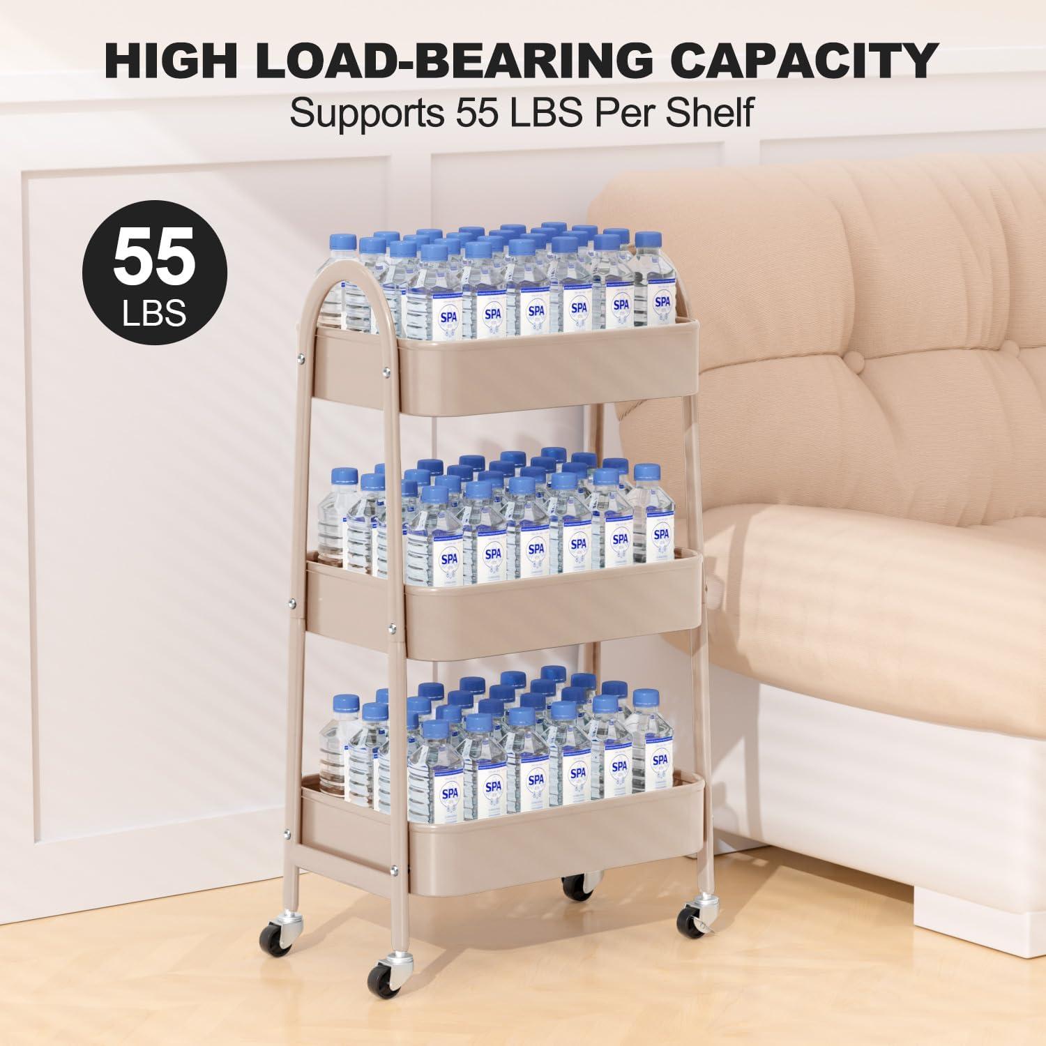 Carro Rodante EAGMAK de 3 Niveles Beige, Almacenamiento Metal