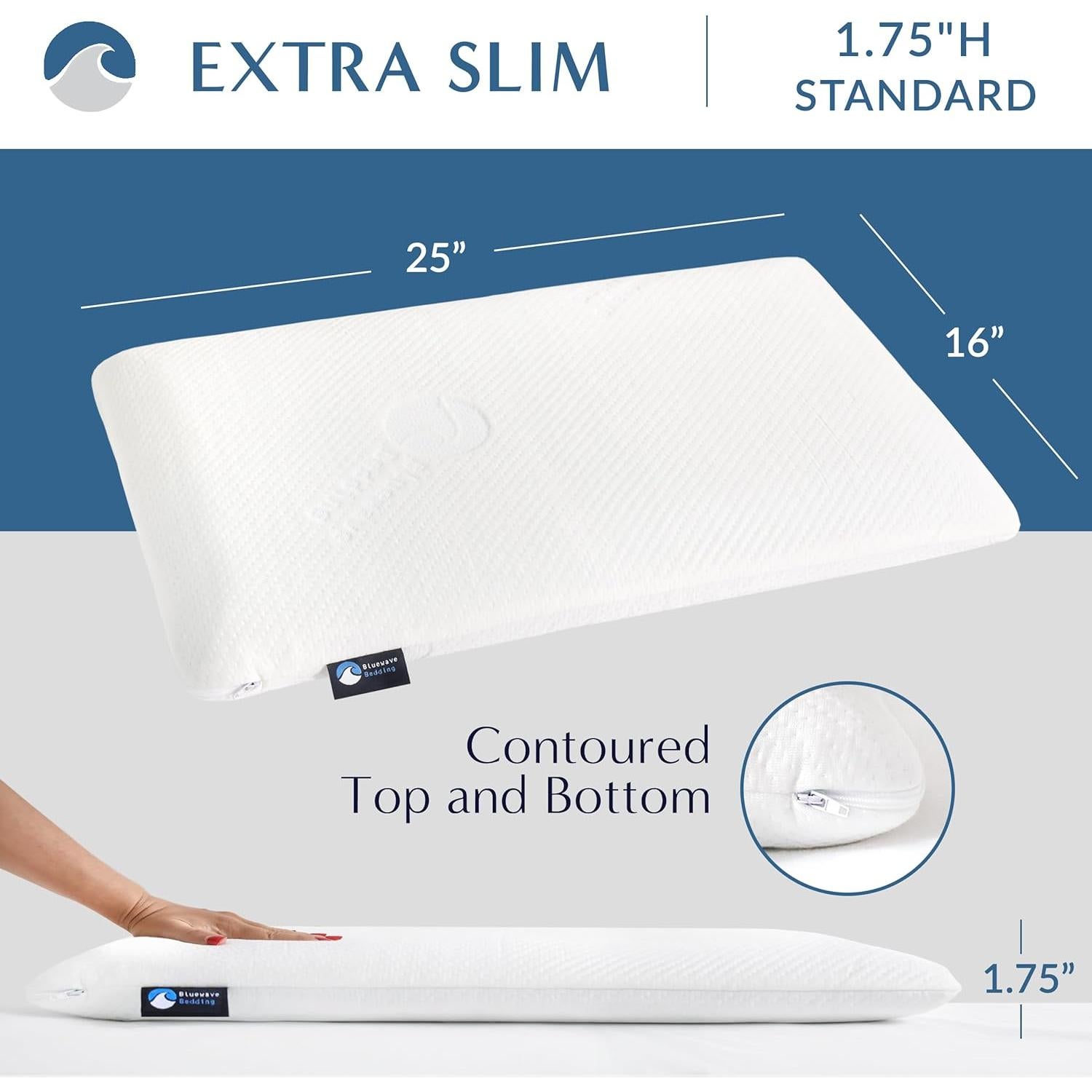 Almohada Viscoelástica Extra Fina Bluewave 4.45 cm - Enfriamiento