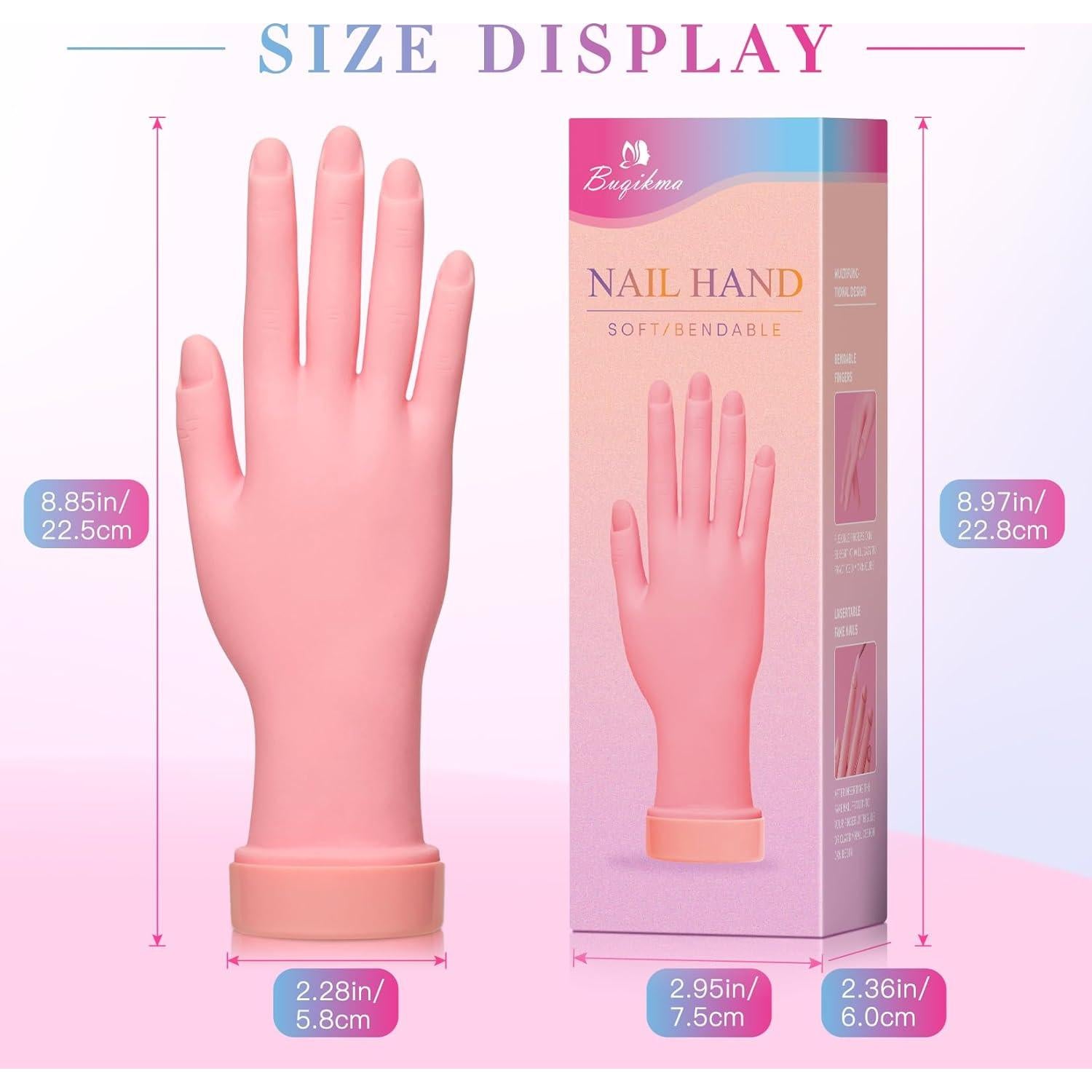 Mano de Práctica de Uñas Buqikma Flexible 22.5cm Reutilizable