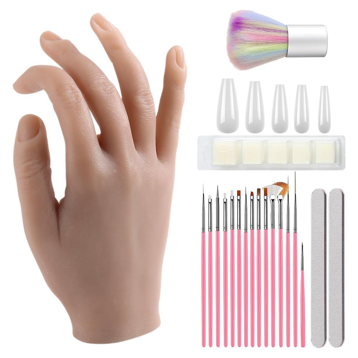 Mano de práctica de silicona Sotong con 100 consejos de uñas