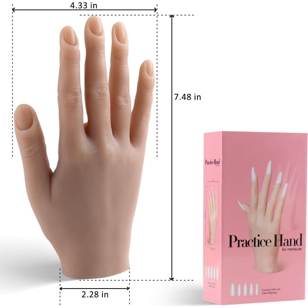 Mano de práctica de silicona Sotong con 100 consejos de uñas