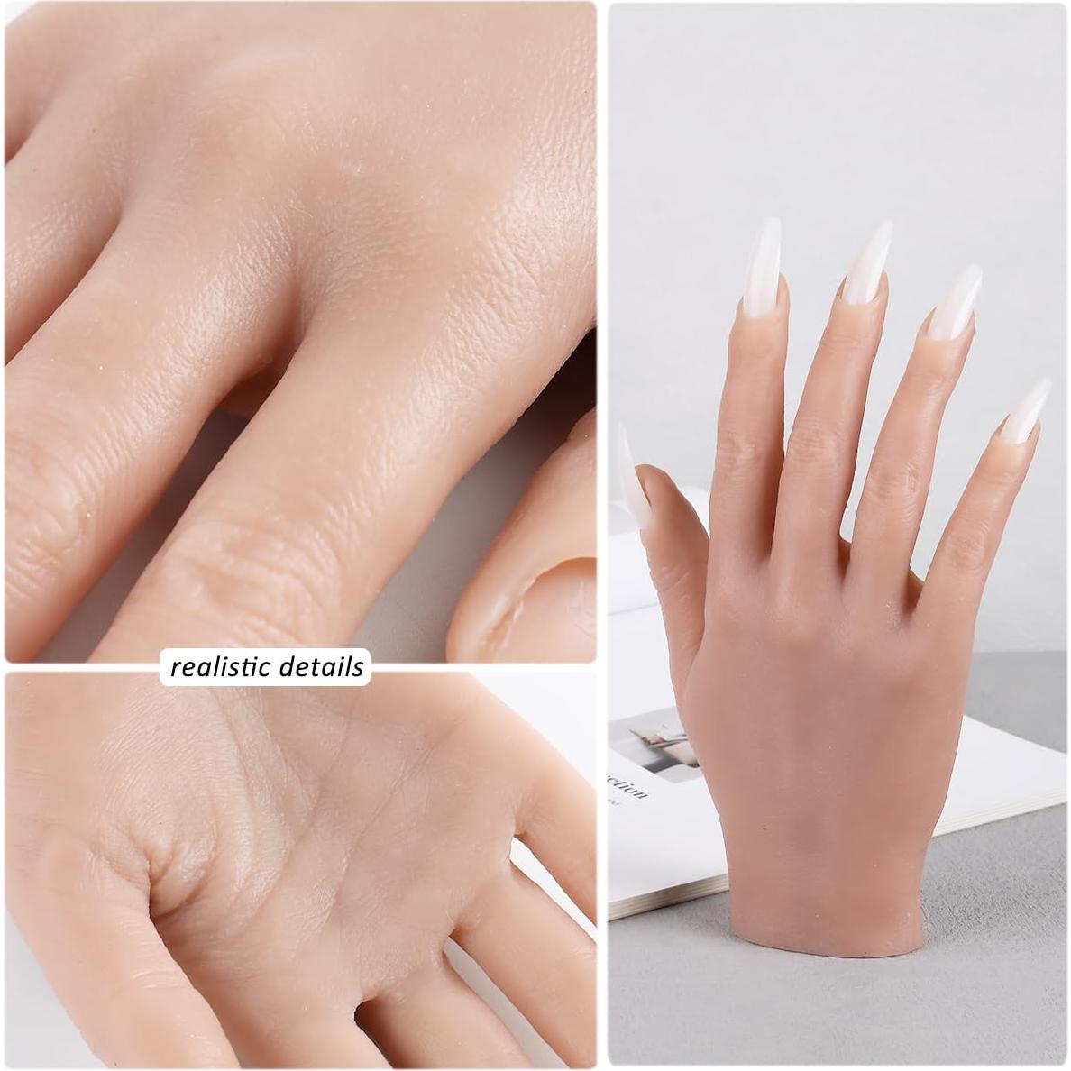 Mano de práctica de silicona Sotong con 100 consejos de uñas