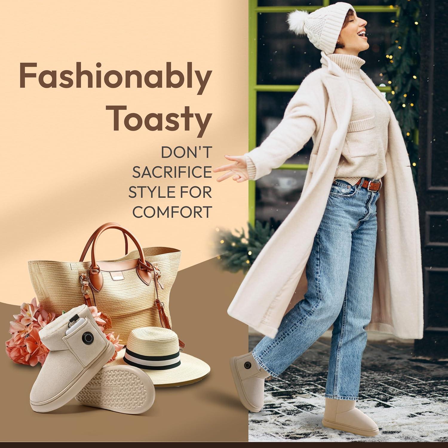 Zapatillas Calentadas Nedora para Mujeres, Beige, 3 Temperaturas