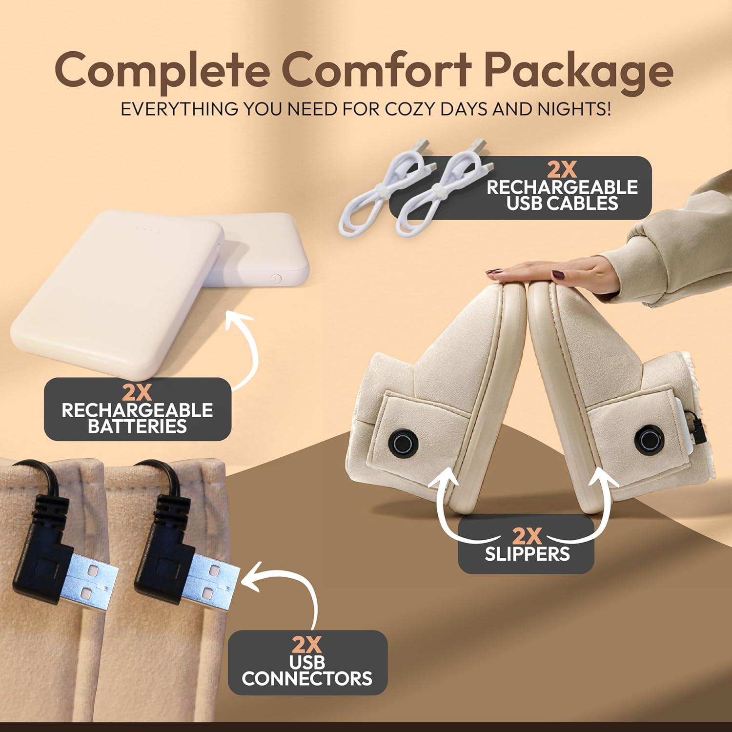 Zapatillas Calentadas Nedora para Mujeres, Beige, 3 Temperaturas