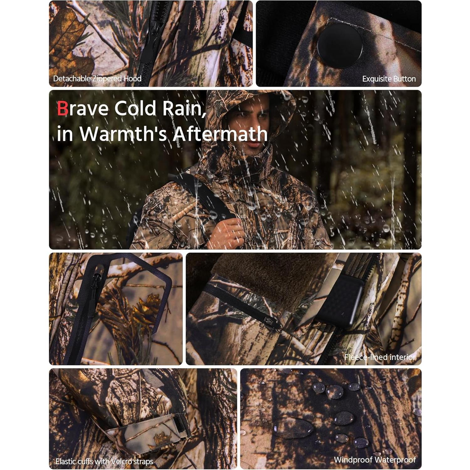 Chaqueta Térmica Wulcea para Hombres Camo Marrón Forrada Piel