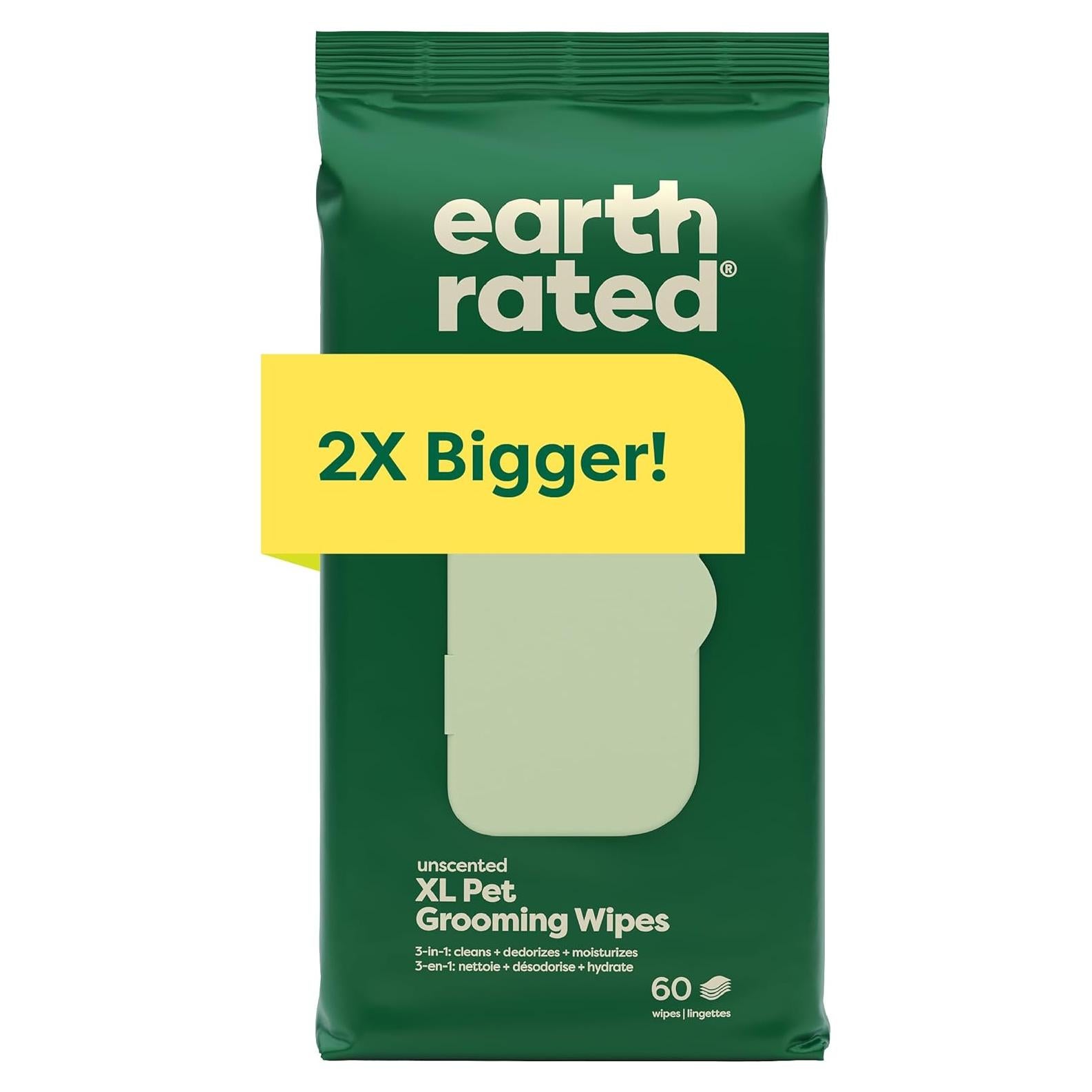 Toallitas XL para Mascotas Earth Rated - 60 Unidades Hipoalergénicas