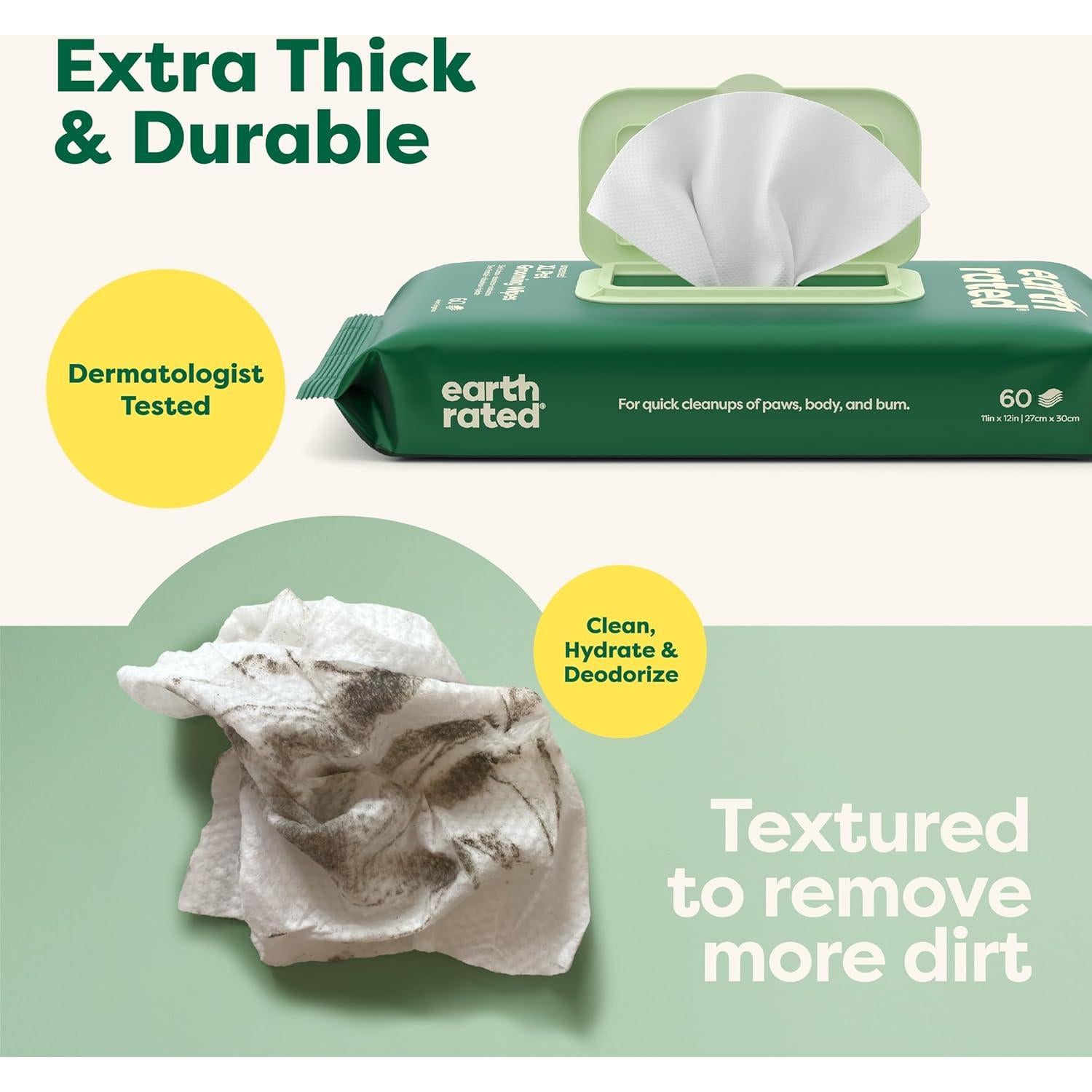 Toallitas XL para Mascotas Earth Rated - 60 Unidades Hipoalergénicas