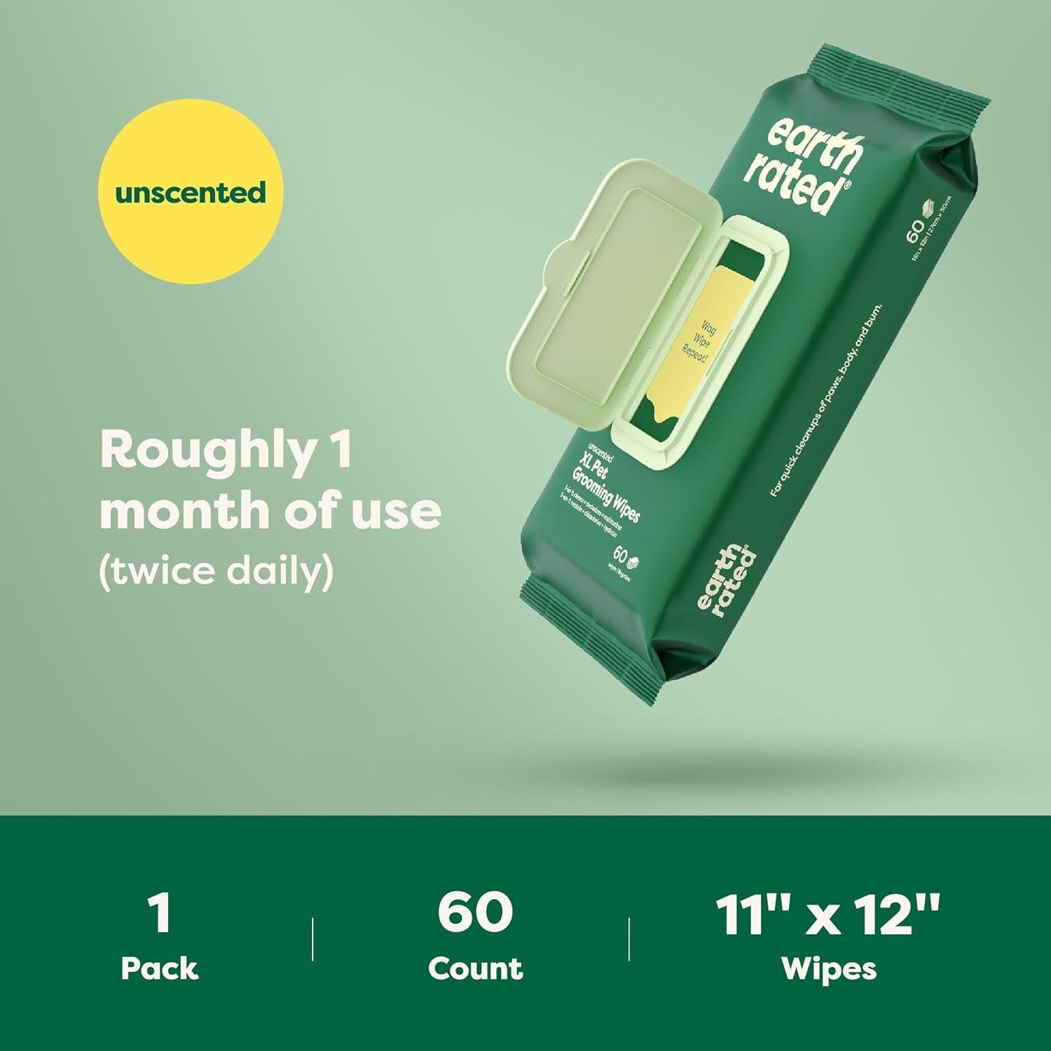 Toallitas XL para Mascotas Earth Rated - 60 Unidades Hipoalergénicas