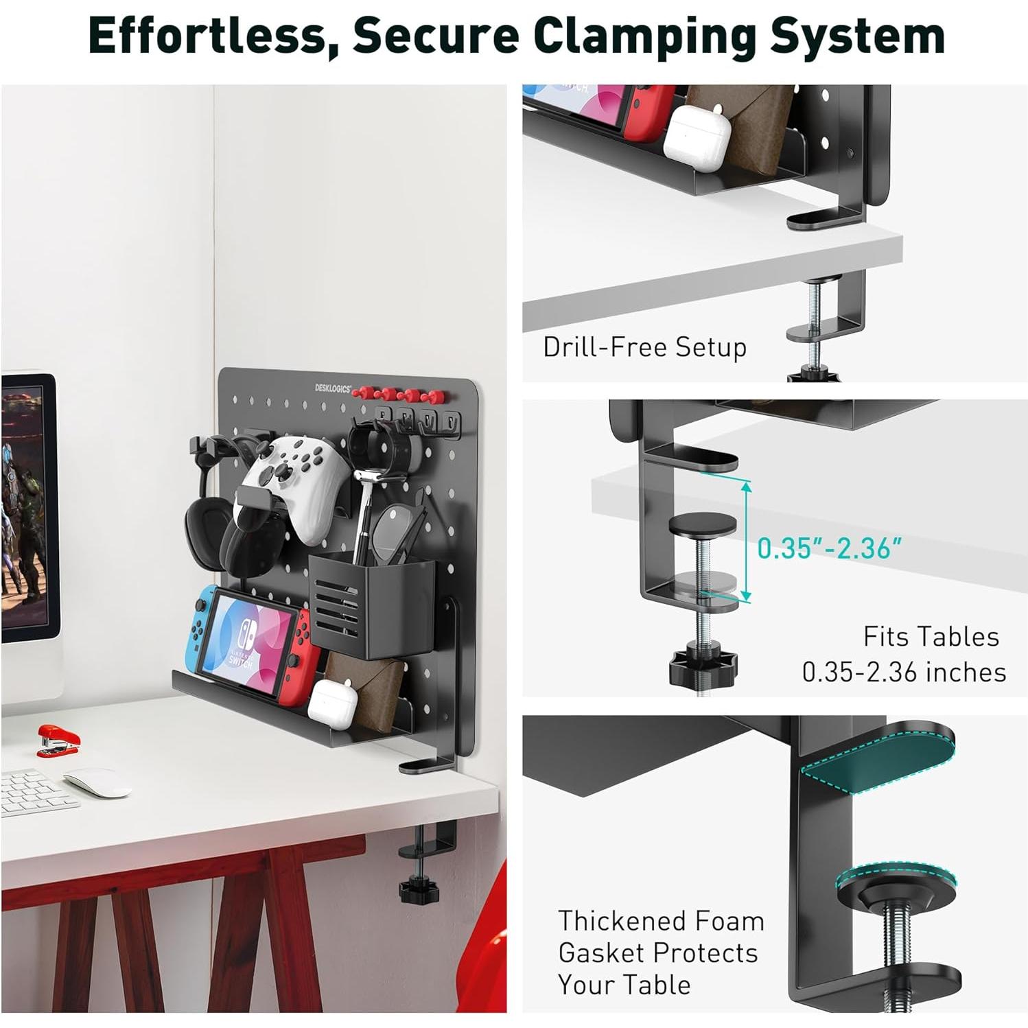 Tablero de Perforación de Escritorio DeskLogics Negro con Abrazadera