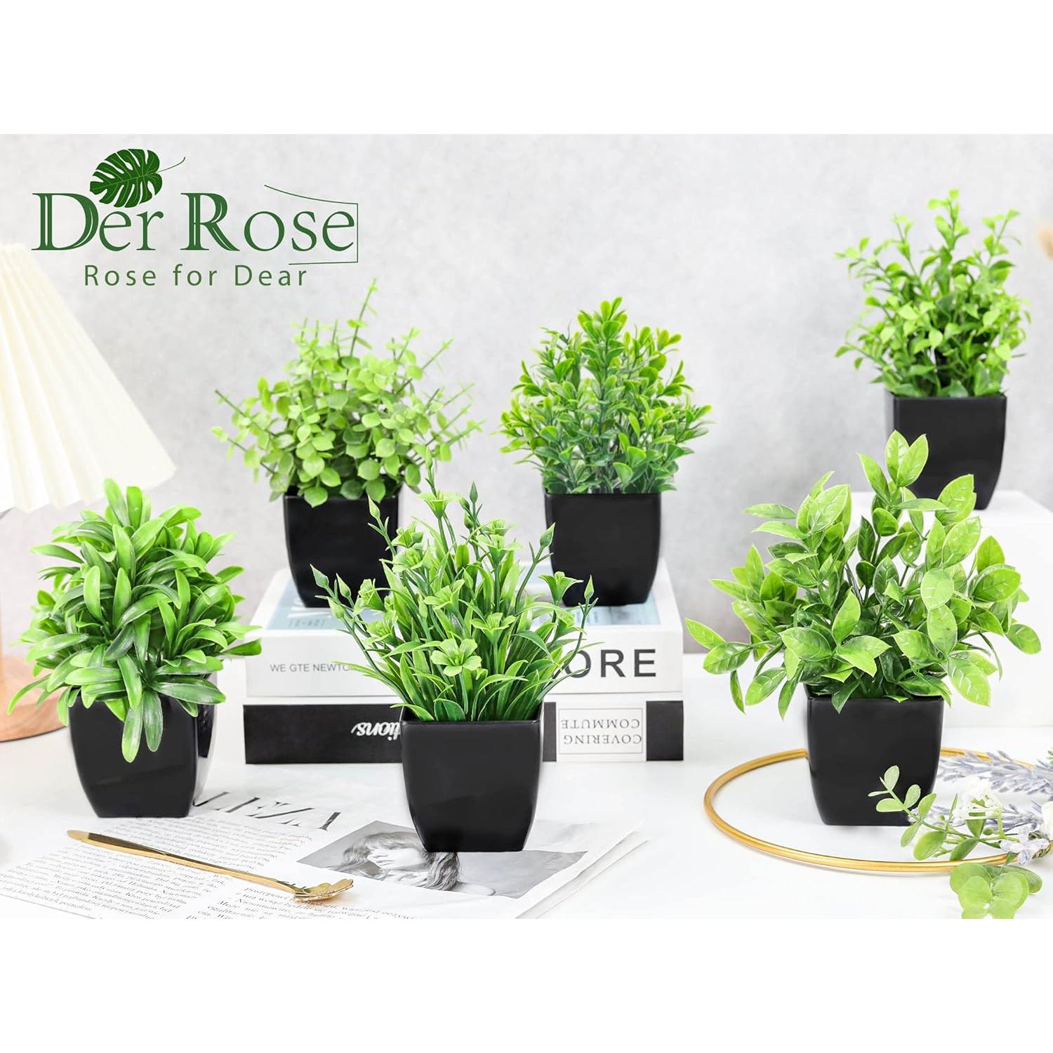 6 Plantas Artificiales en Macetas Der Rose - Decoración Verde