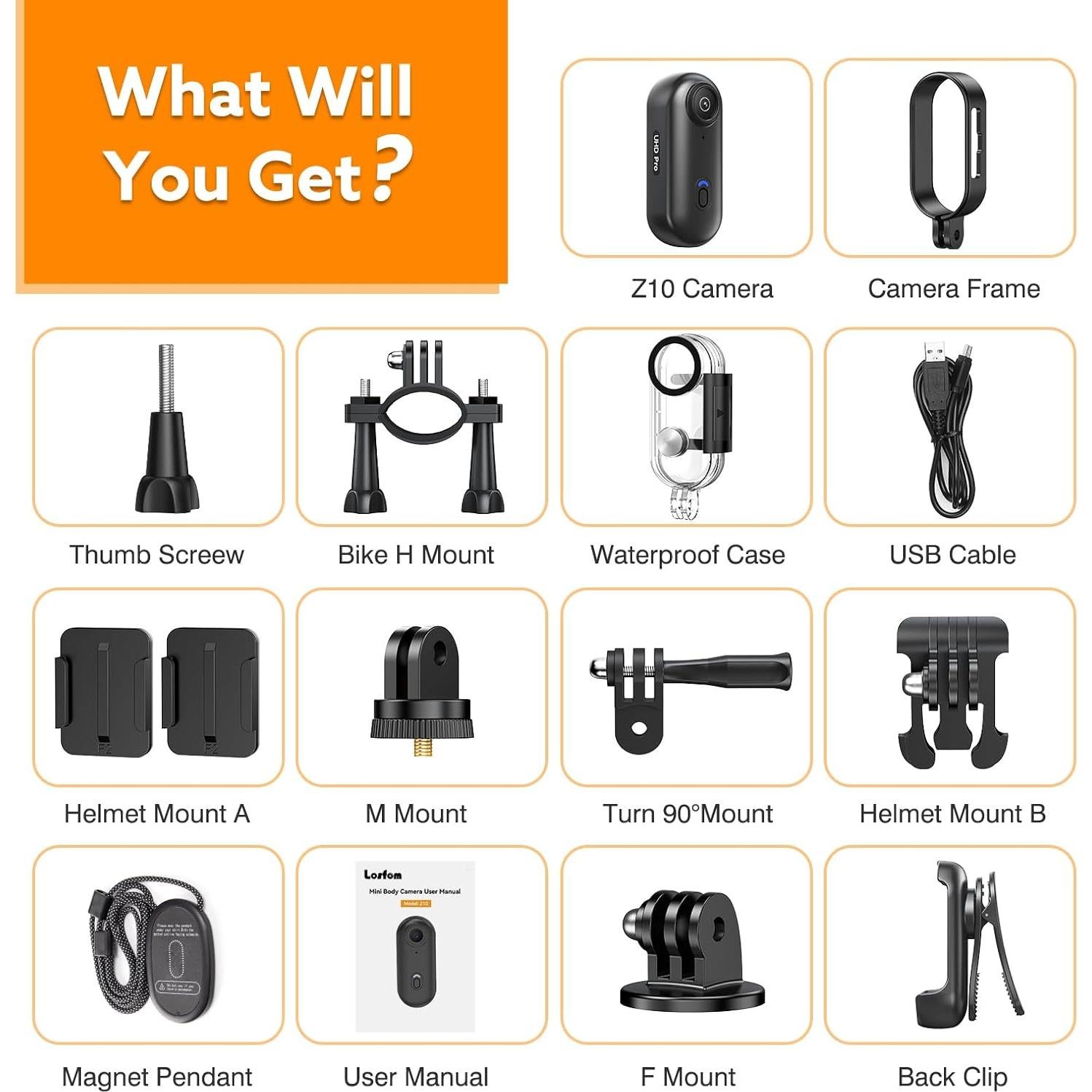 Cámara de Acción Losfom Z10 2K Impermeable 64GB Accesorios