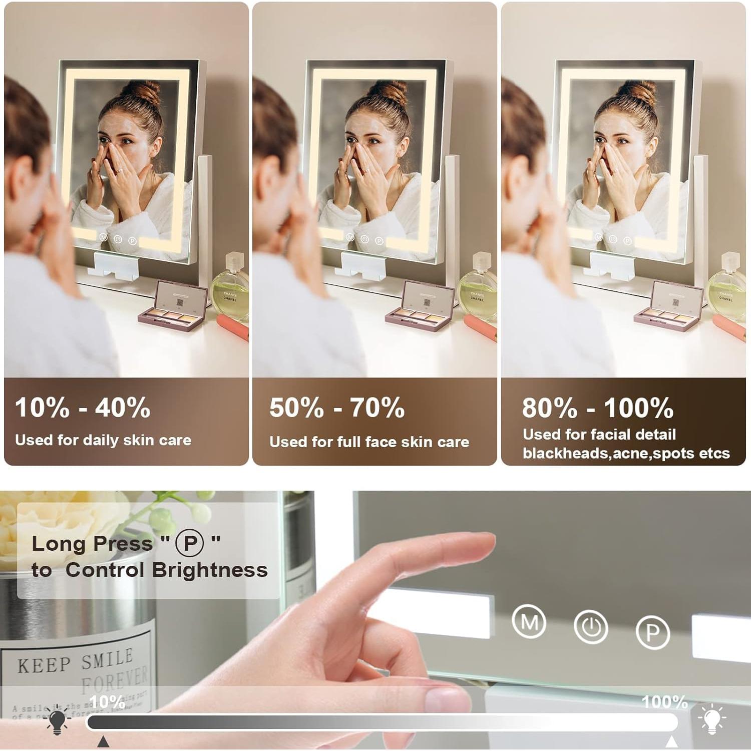 Espejo de Maquillaje Iluminado Kottova 36.83cm 10X Magnificación