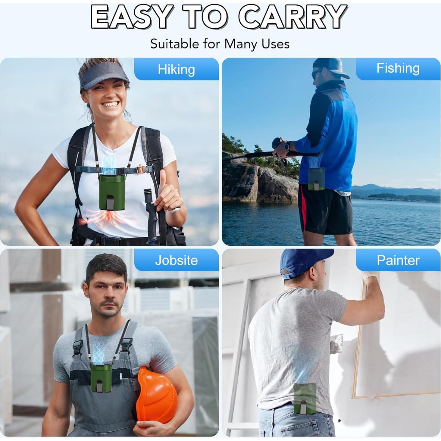 Ventilador de Cintura COZOME Y1 Verde Militar Recargable 3000mAh