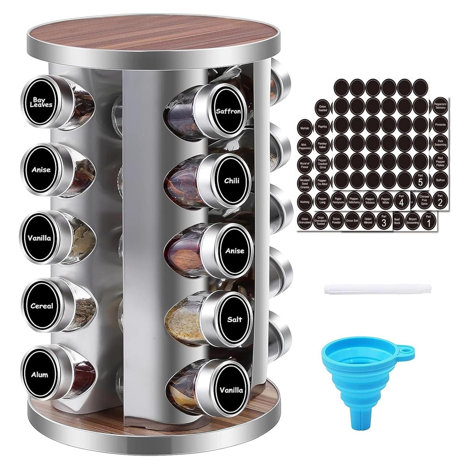 Organizador de Especias Rotativo WAYDA con 20 Frascos de Vidrio