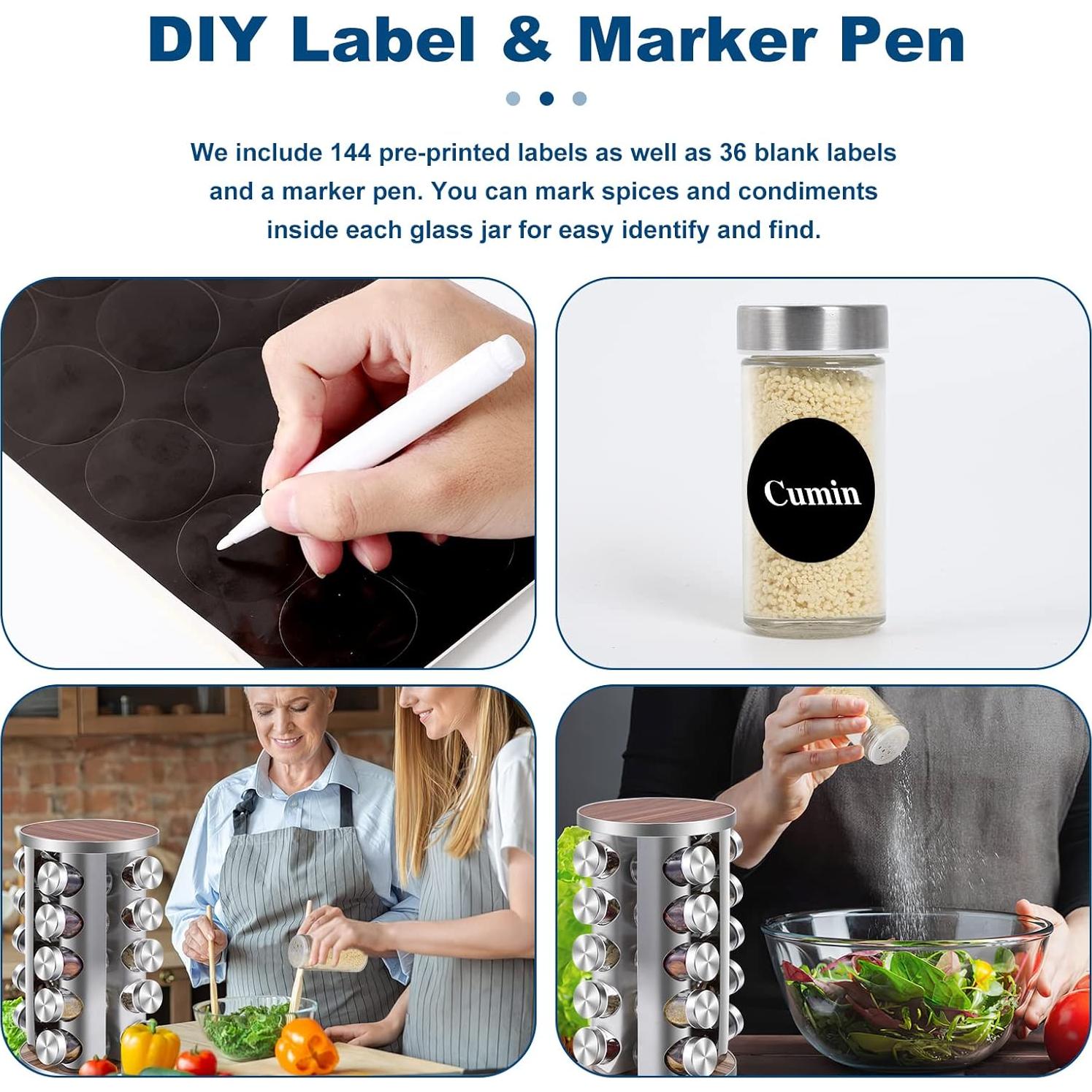 Organizador de Especias Rotativo WAYDA con 20 Frascos de Vidrio