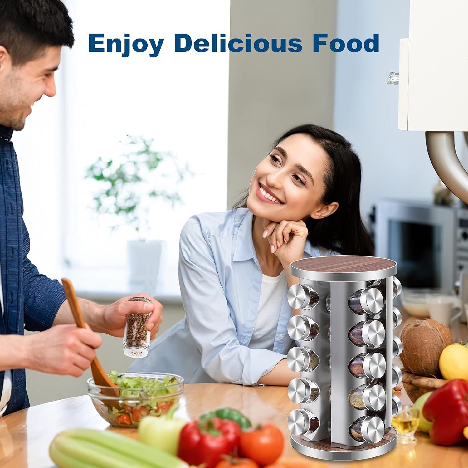 Organizador de Especias Rotativo WAYDA con 20 Frascos de Vidrio