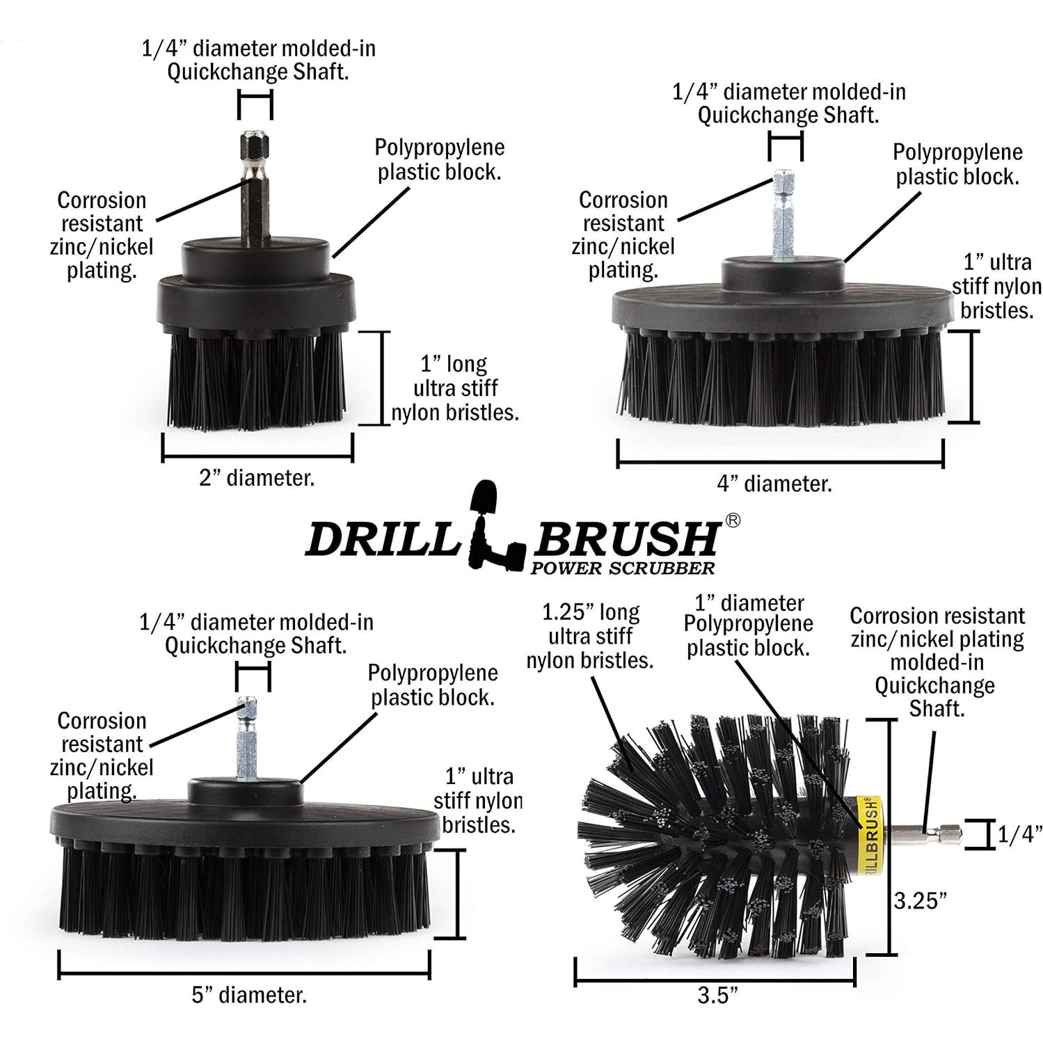 Kit de Cepillos de Limpieza Drillbrush 4 Piezas Nylon Duro