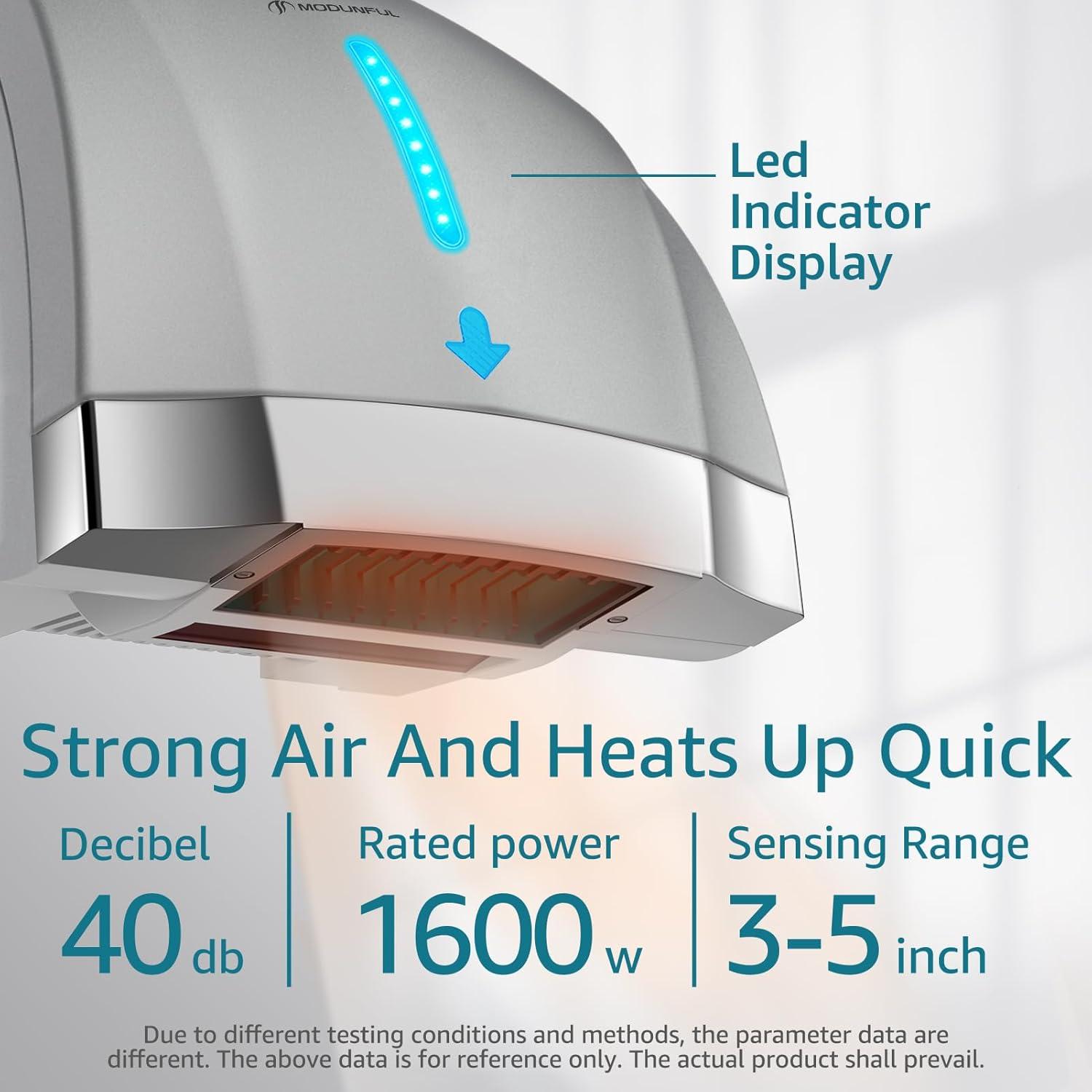 Secador de Manos Eléctrico Modunful Plata 1600W Sin Contacto