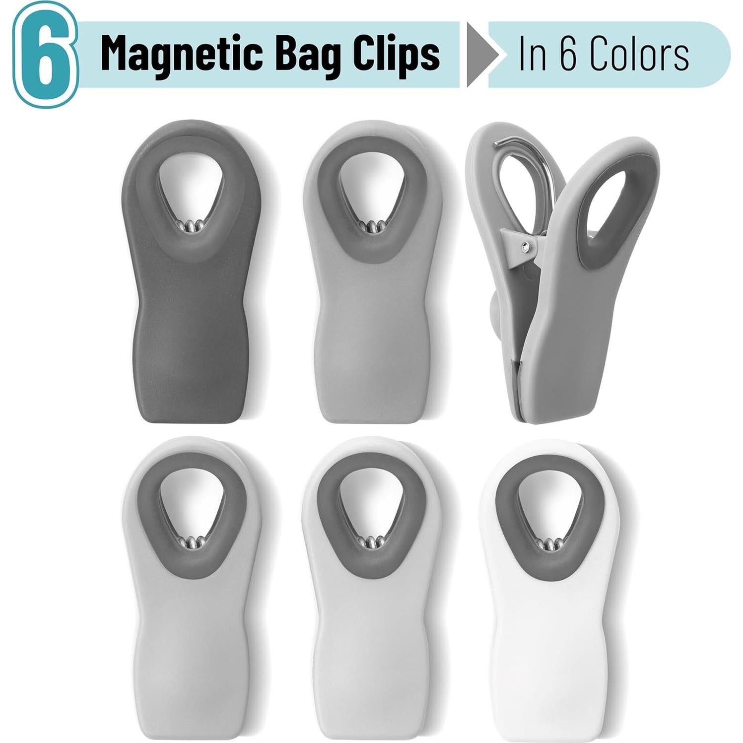 Clips Magnéticos para Bolsas Mr. Pen - Paquete de 6 Grises