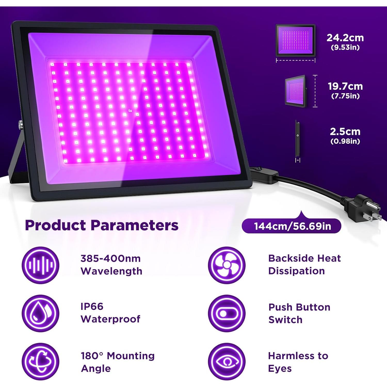 Luz Negra UV 150W AffyBulb Paquete de 2 IP66 para Fiestas