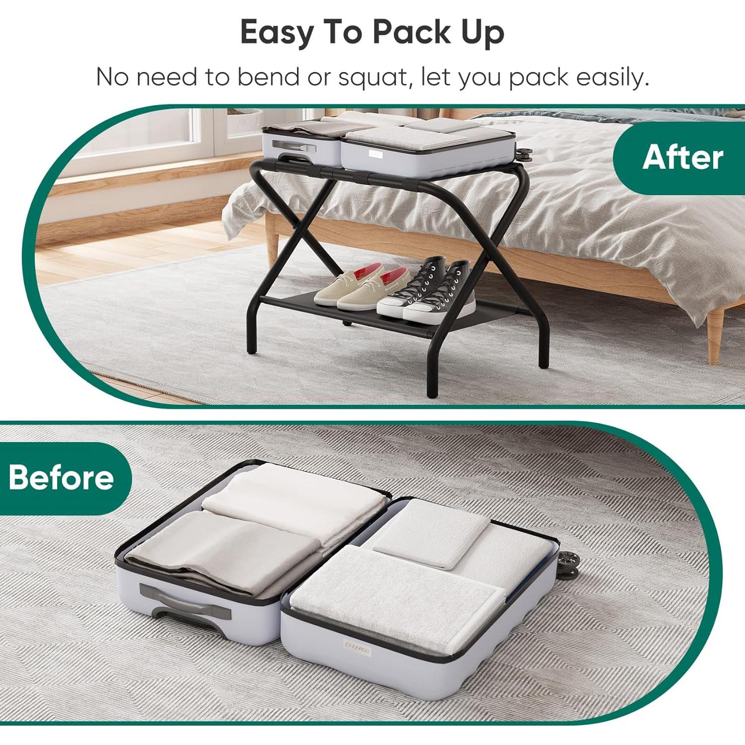 Soporte de Equipaje Plegable Smuxee Negro 2 Niveles 39.9 kg