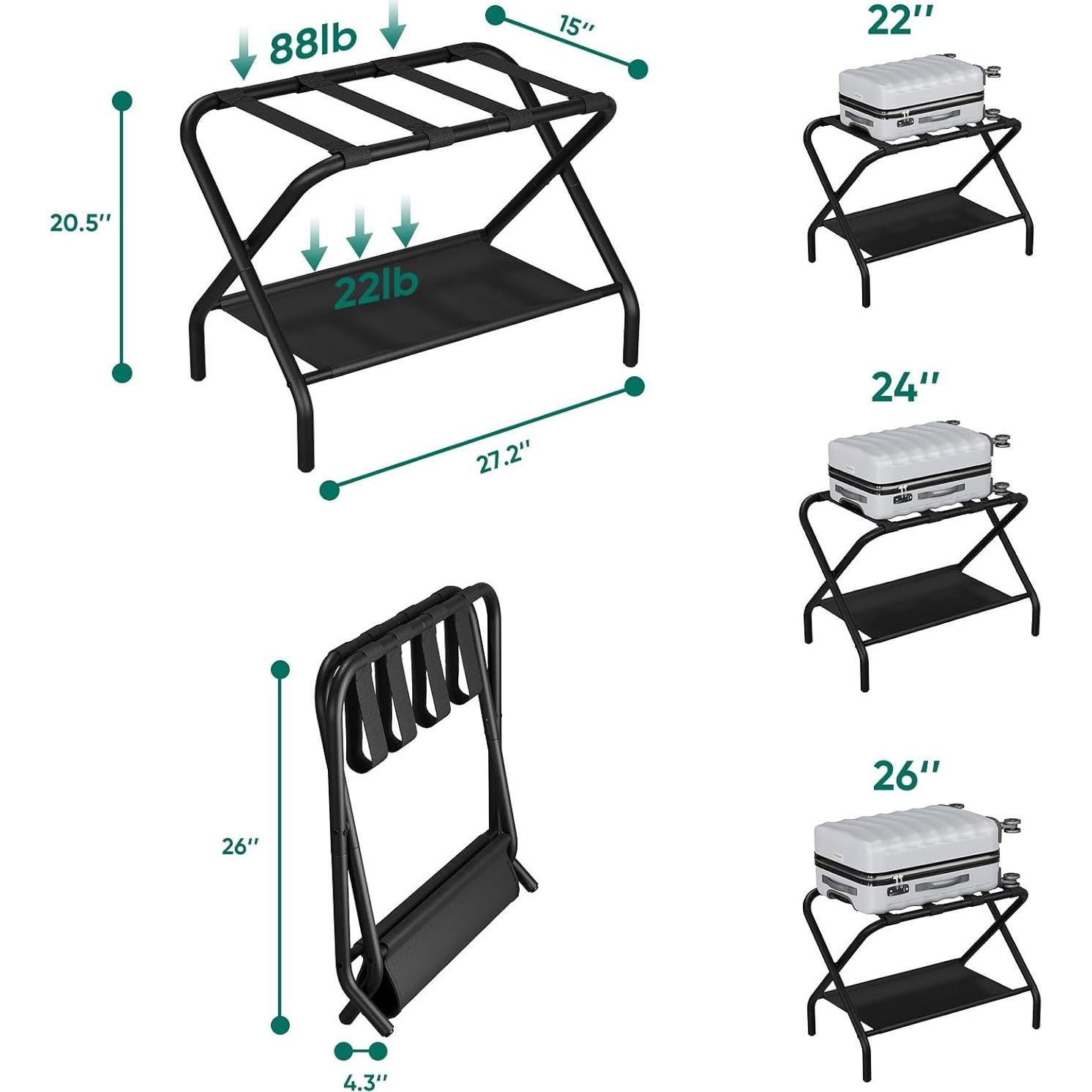 Soporte de Equipaje Plegable Smuxee Negro 2 Niveles 39.9 kg