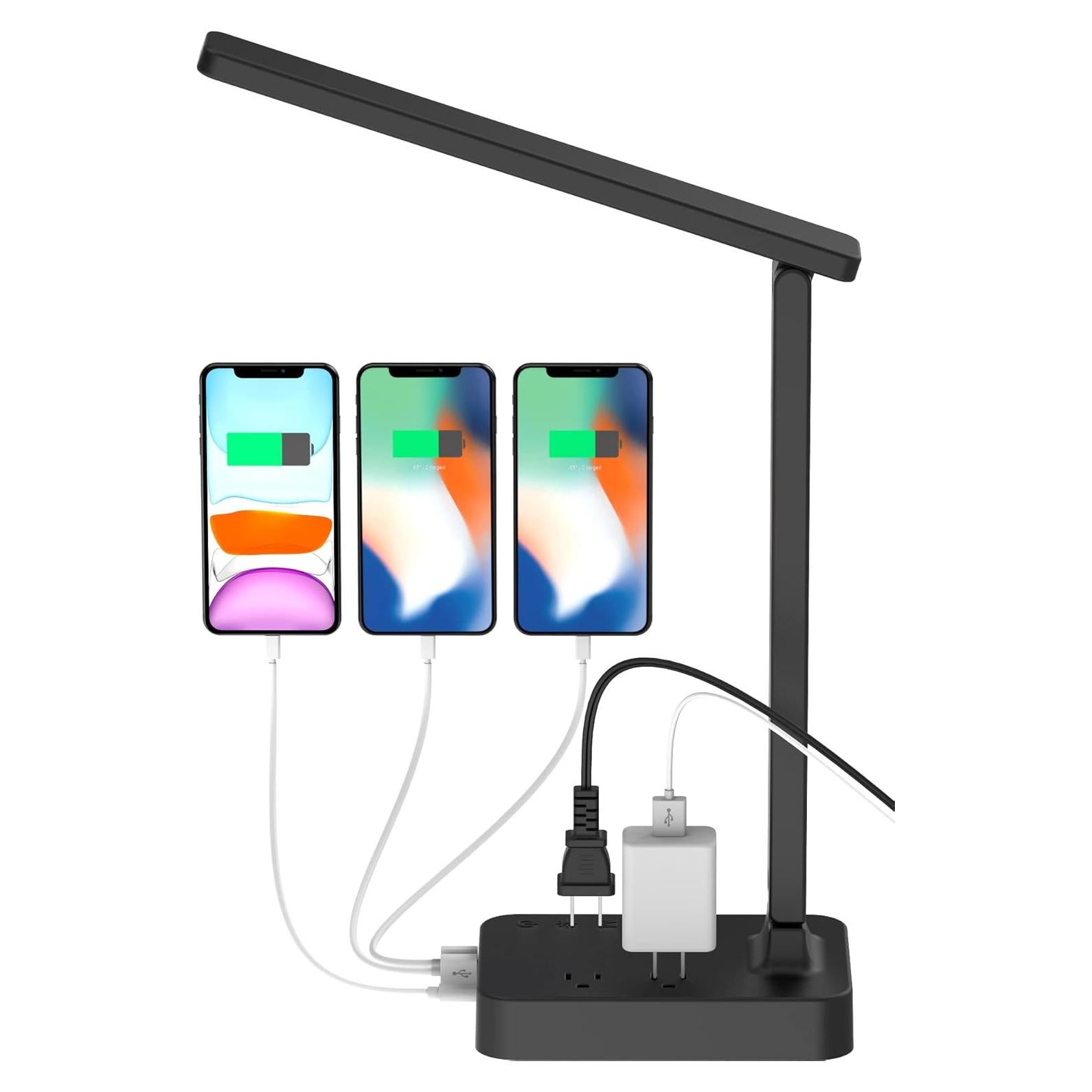 Lámpara de escritorio LED Drevet con USB-C y 3 puertos