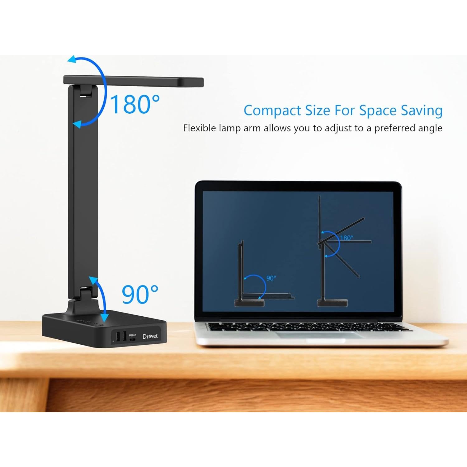 Lámpara de escritorio LED Drevet con USB-C y 3 puertos