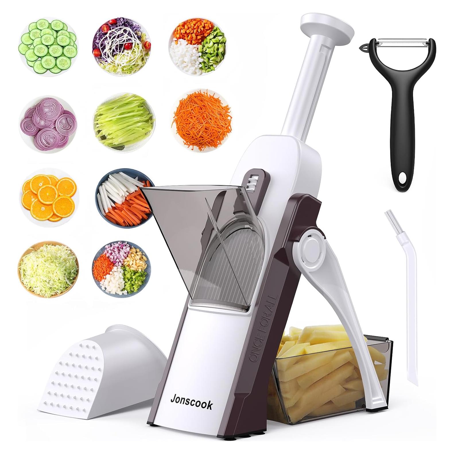 Rebanador Mandolina Jonscook 5 en 1, Grosor Ajustable 0-8 mm