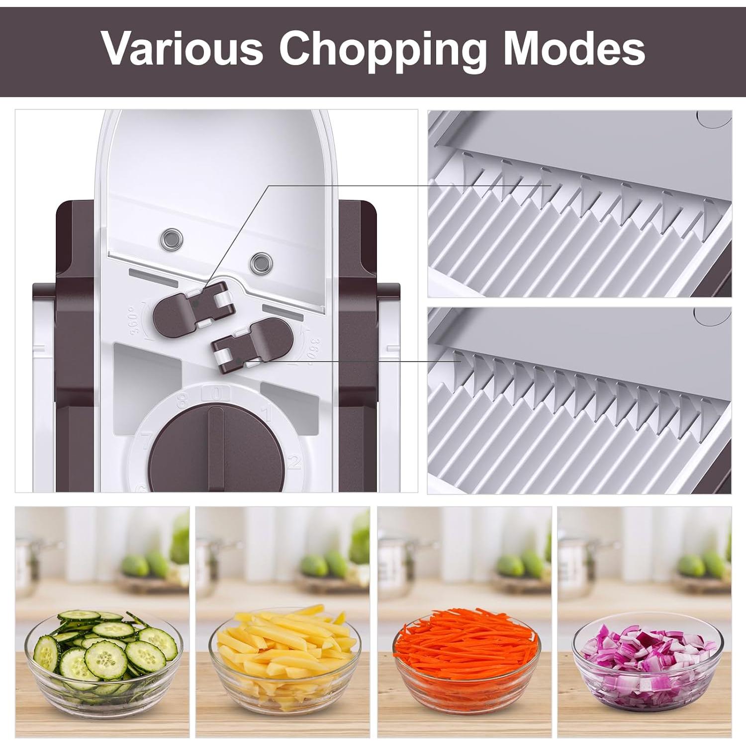 Rebanador Mandolina Jonscook 5 en 1, Grosor Ajustable 0-8 mm