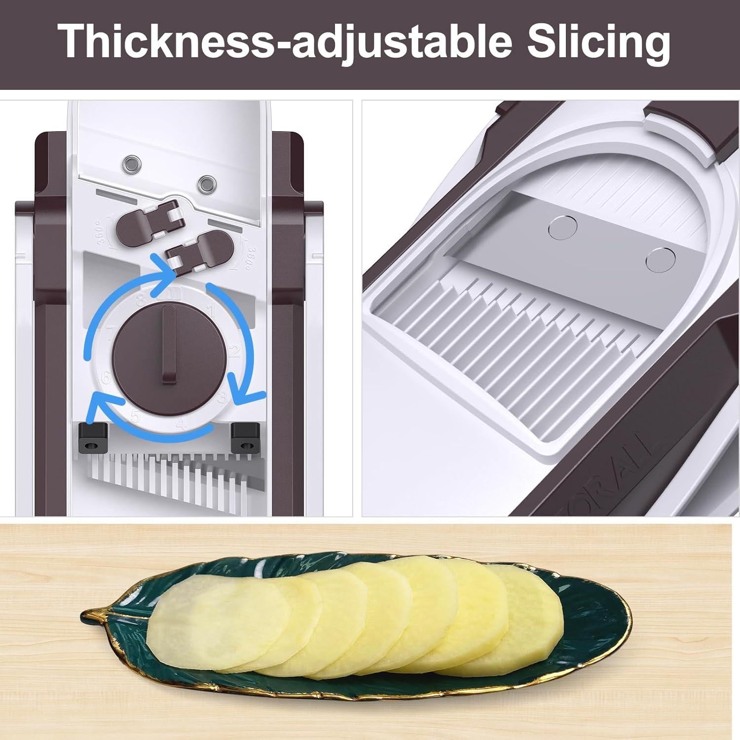 Rebanador Mandolina Jonscook 5 en 1, Grosor Ajustable 0-8 mm